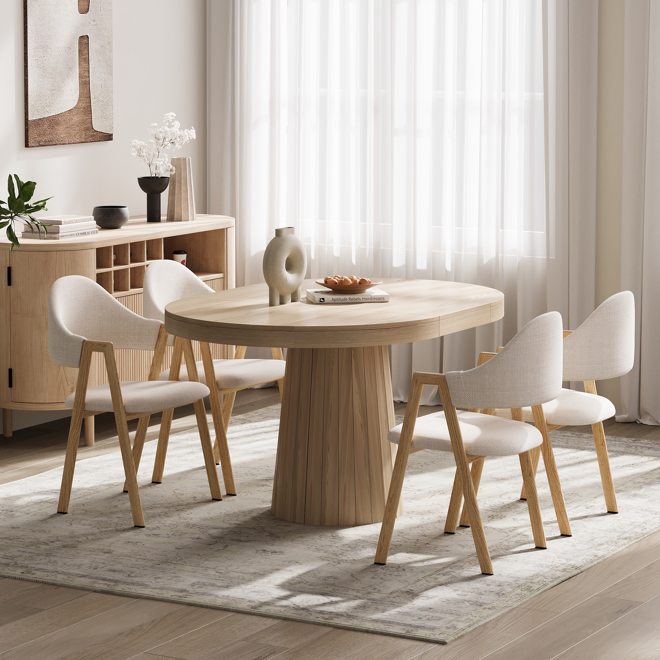 Set of 2 Linen Dining Chair Upholstered Curved Back Modern Dining Room Chairs