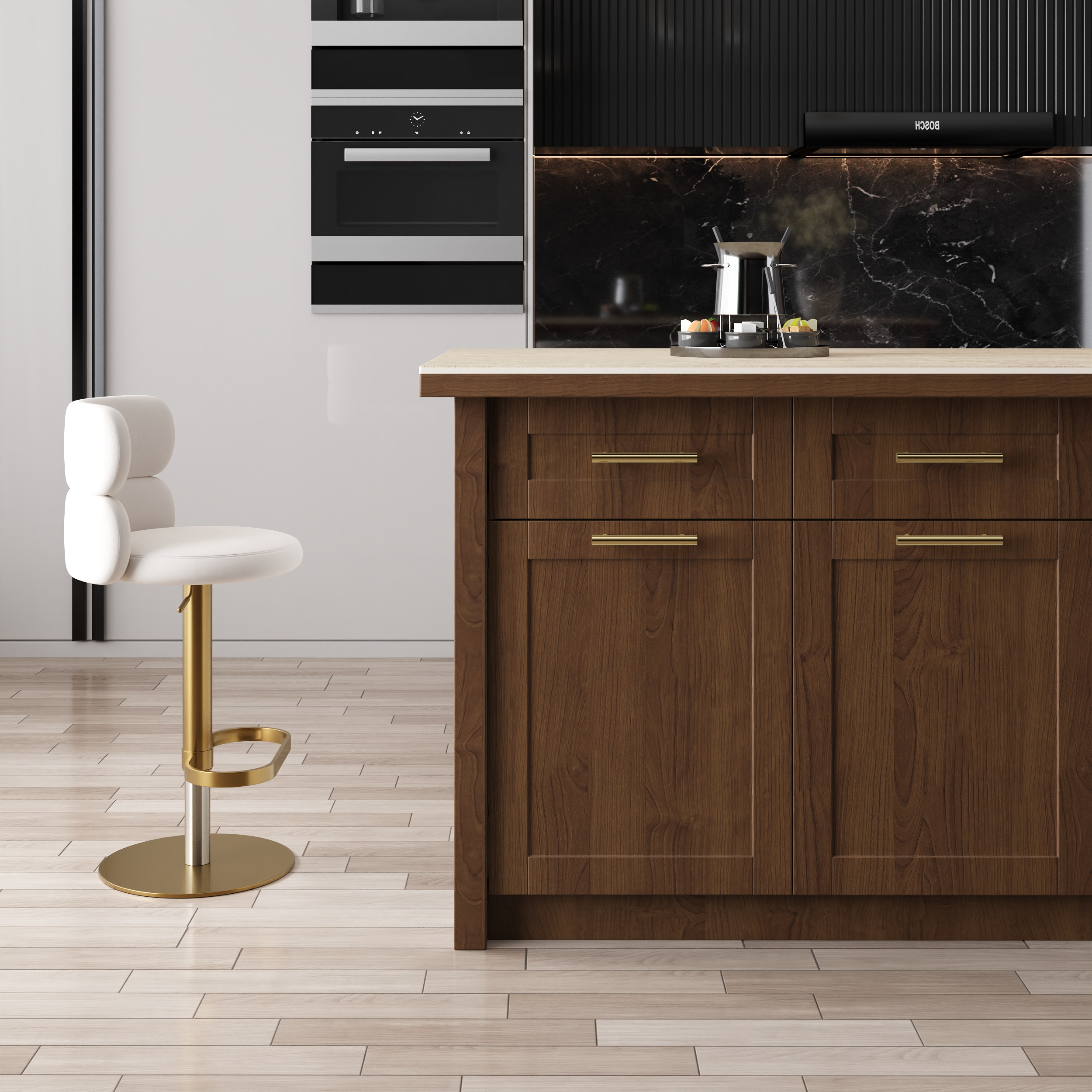 70.9" Kitchen Islands Sintered Stone Walnut Modern with Storage Kitchen Cabinet