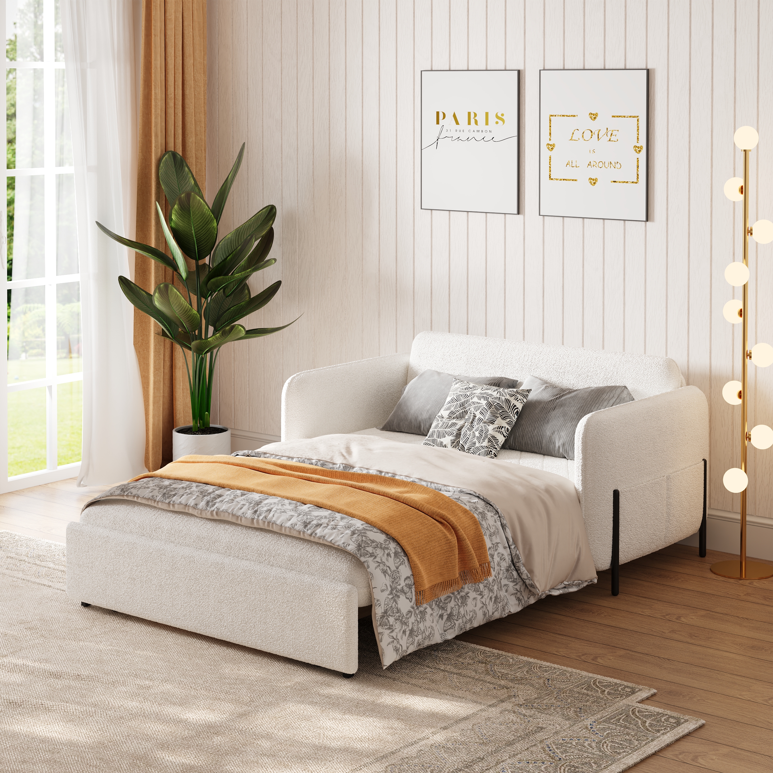 White Daybed with Trundle Full Size Loveseat Pull Out Sleeper Sofa Couch