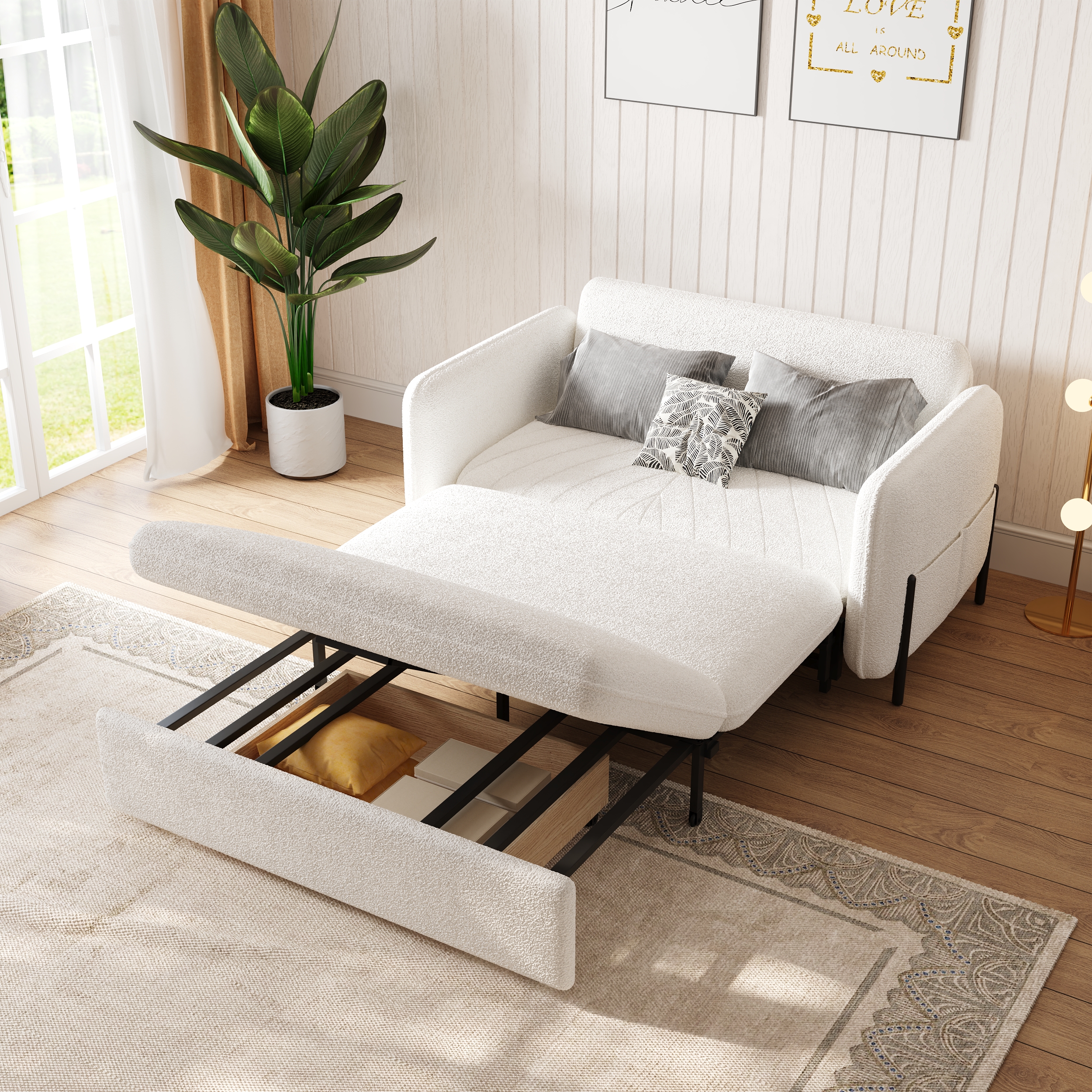 White Daybed with Trundle Full Size Loveseat Pull Out Sleeper Sofa Couch