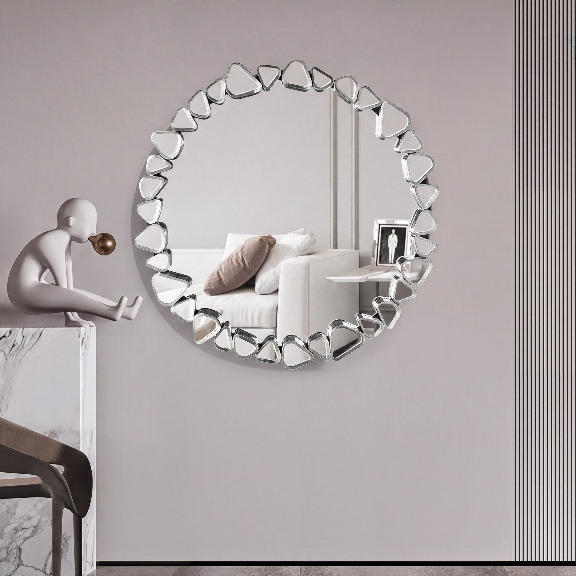 23.6" Modern Silver Wall Mirror– Decorative Round Statement Mirror