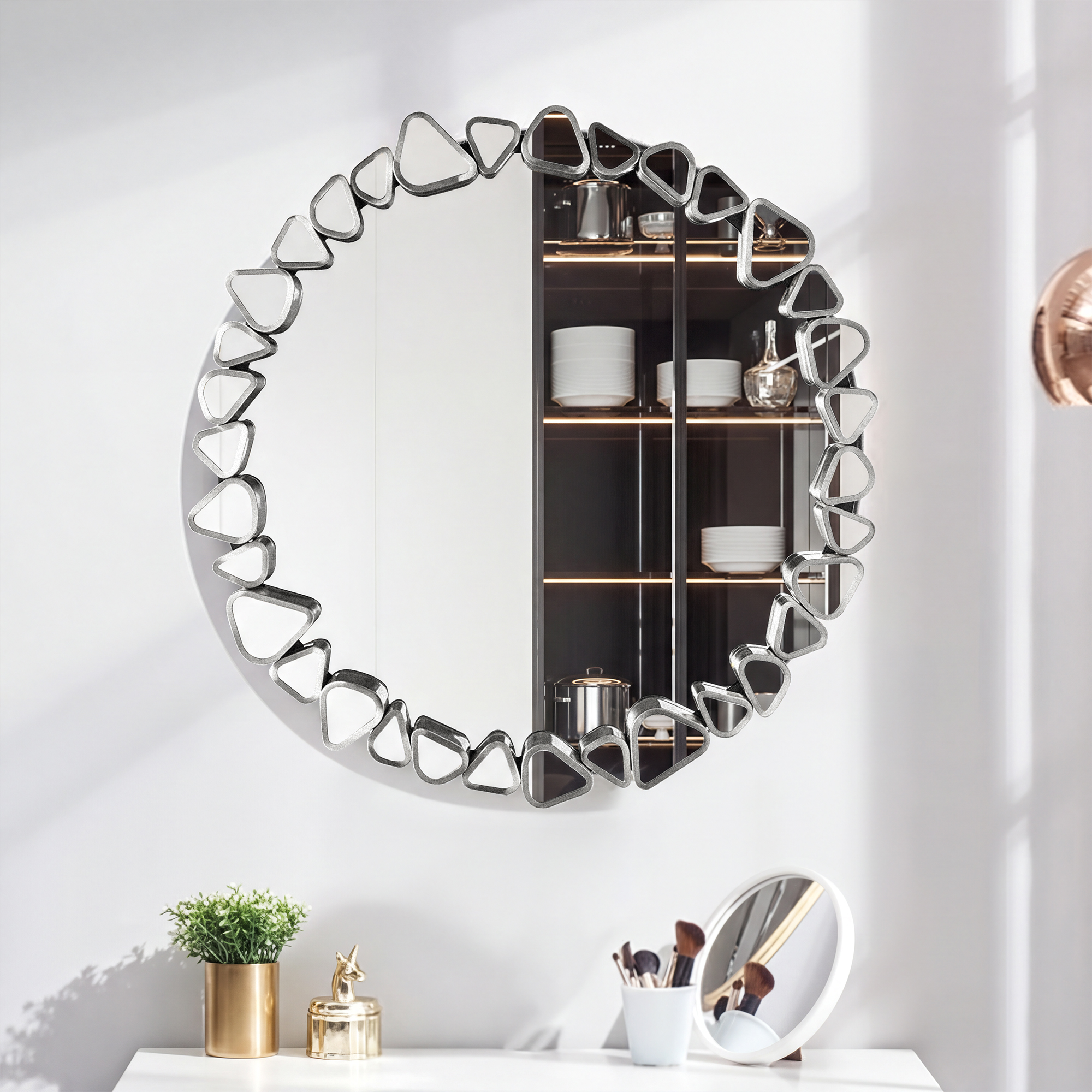 23.6" Modern Silver Wall Mirror– Decorative Round Statement Mirror