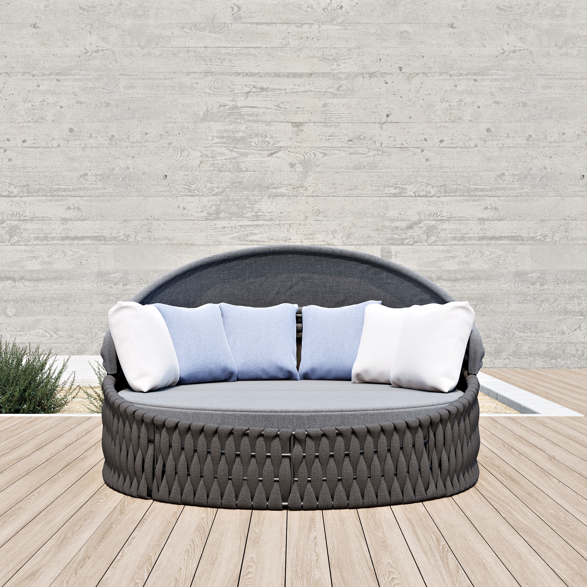 Tatta Round garden Polyrattan sun island with roof and weatherproof cover in dark gray