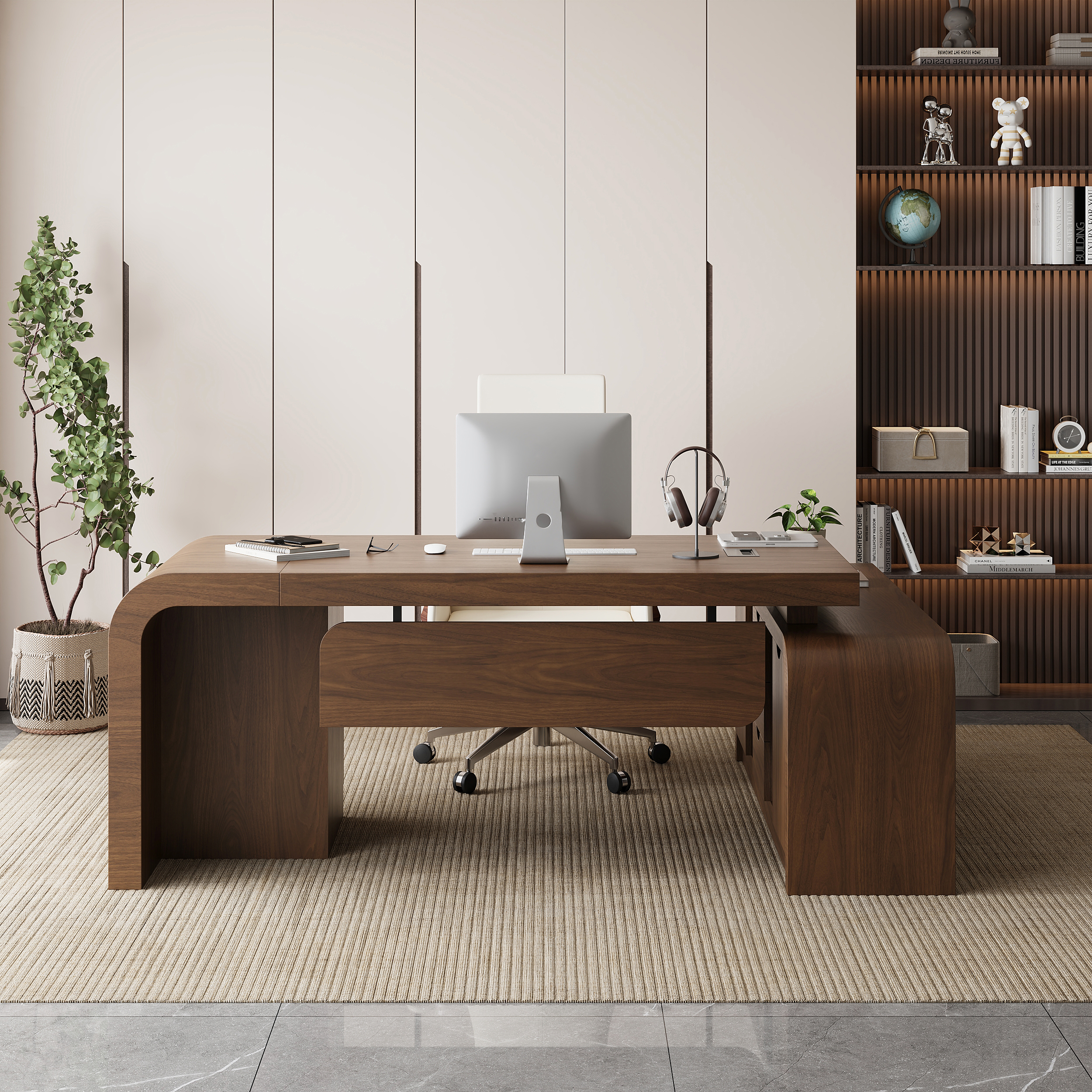 Chicent Walnut L-shaped Modern Computer Desk with Cabinet & Ample Storage Left Hand Office Furniture