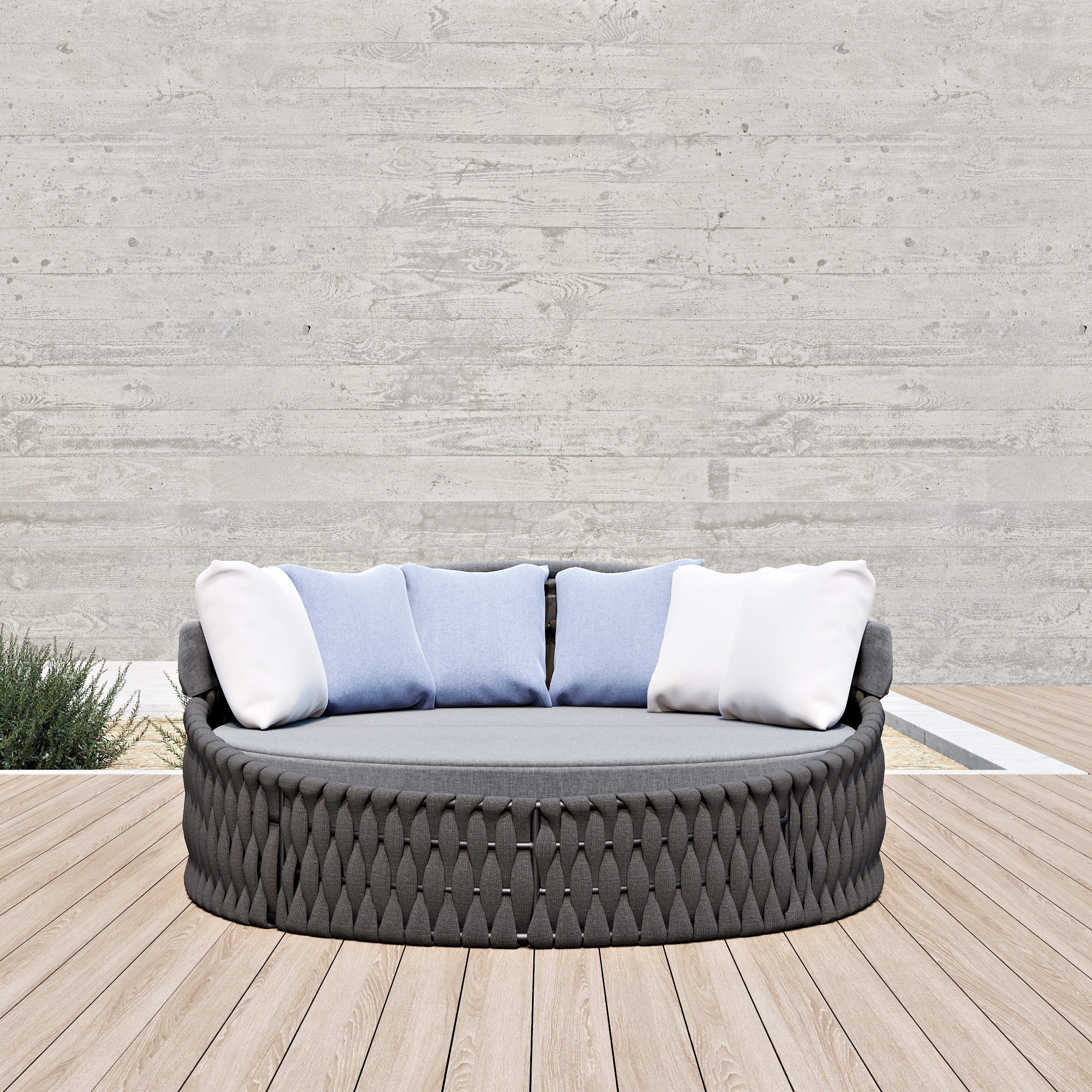 Tatta Round garden Polyrattan sun island with roof and weatherproof cover in dark gray