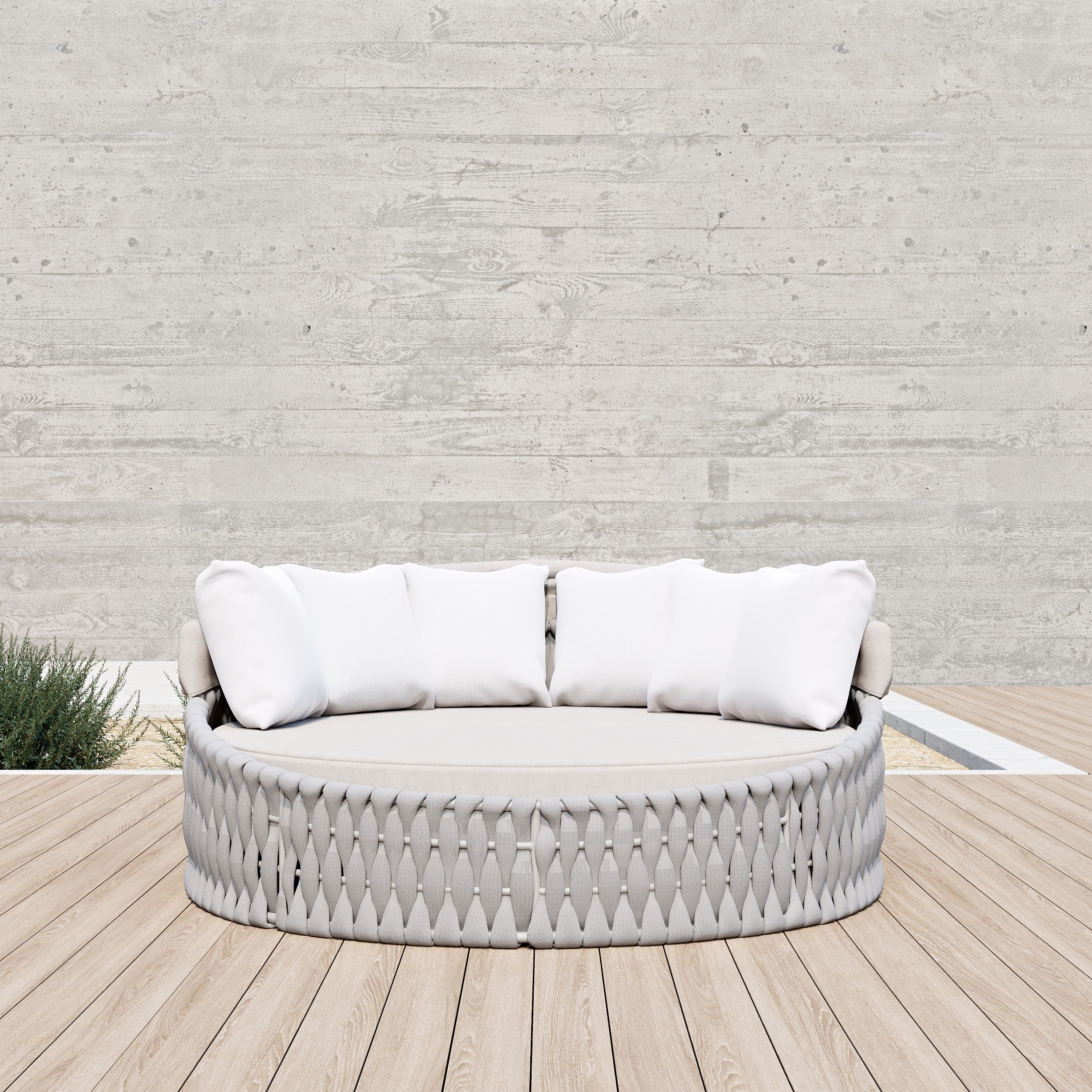 Tatta Round garden Polyrattan sun island with roof and weatherproof cover in light gray