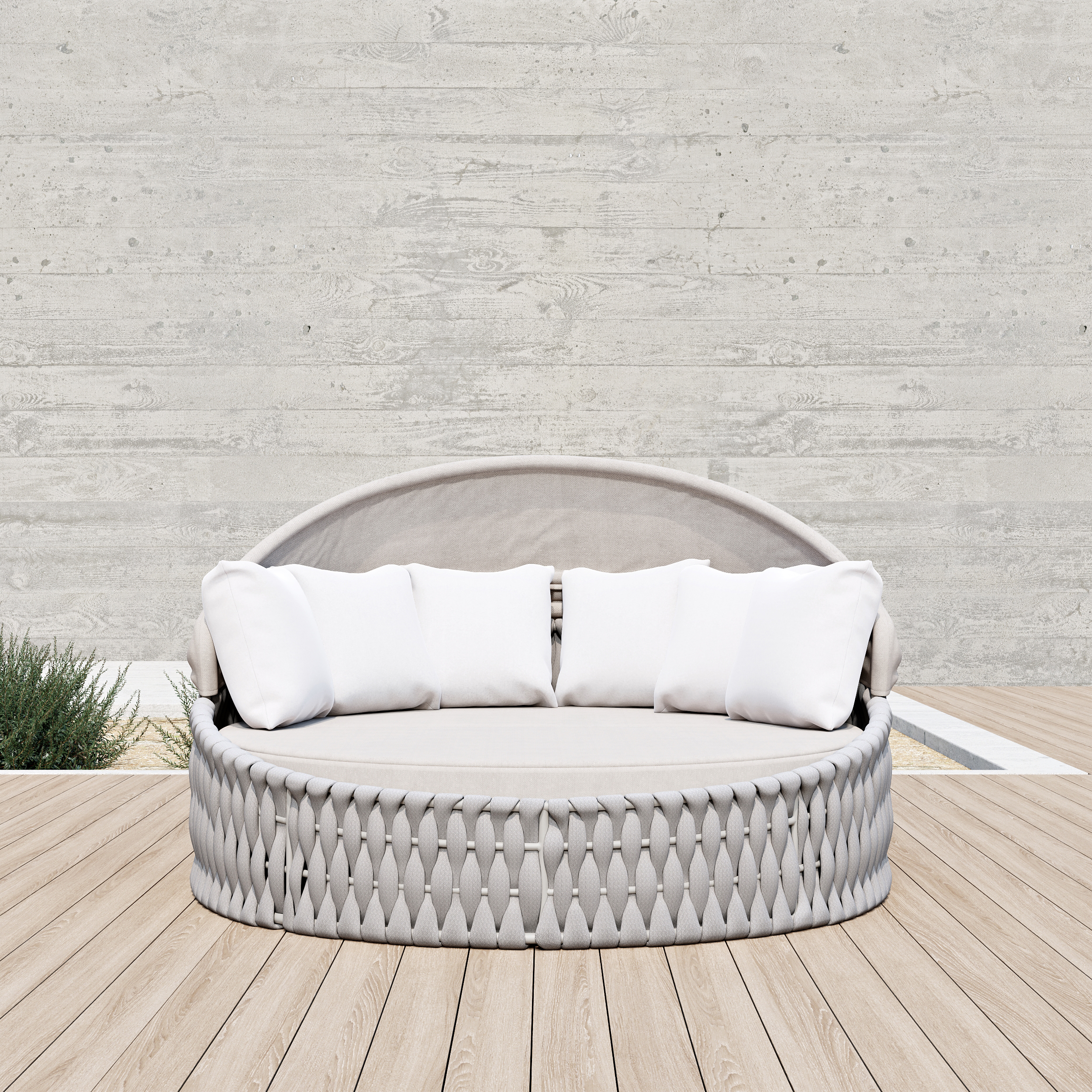 Tatta Round garden Polyrattan sun island with roof and weatherproof cover in light gray
