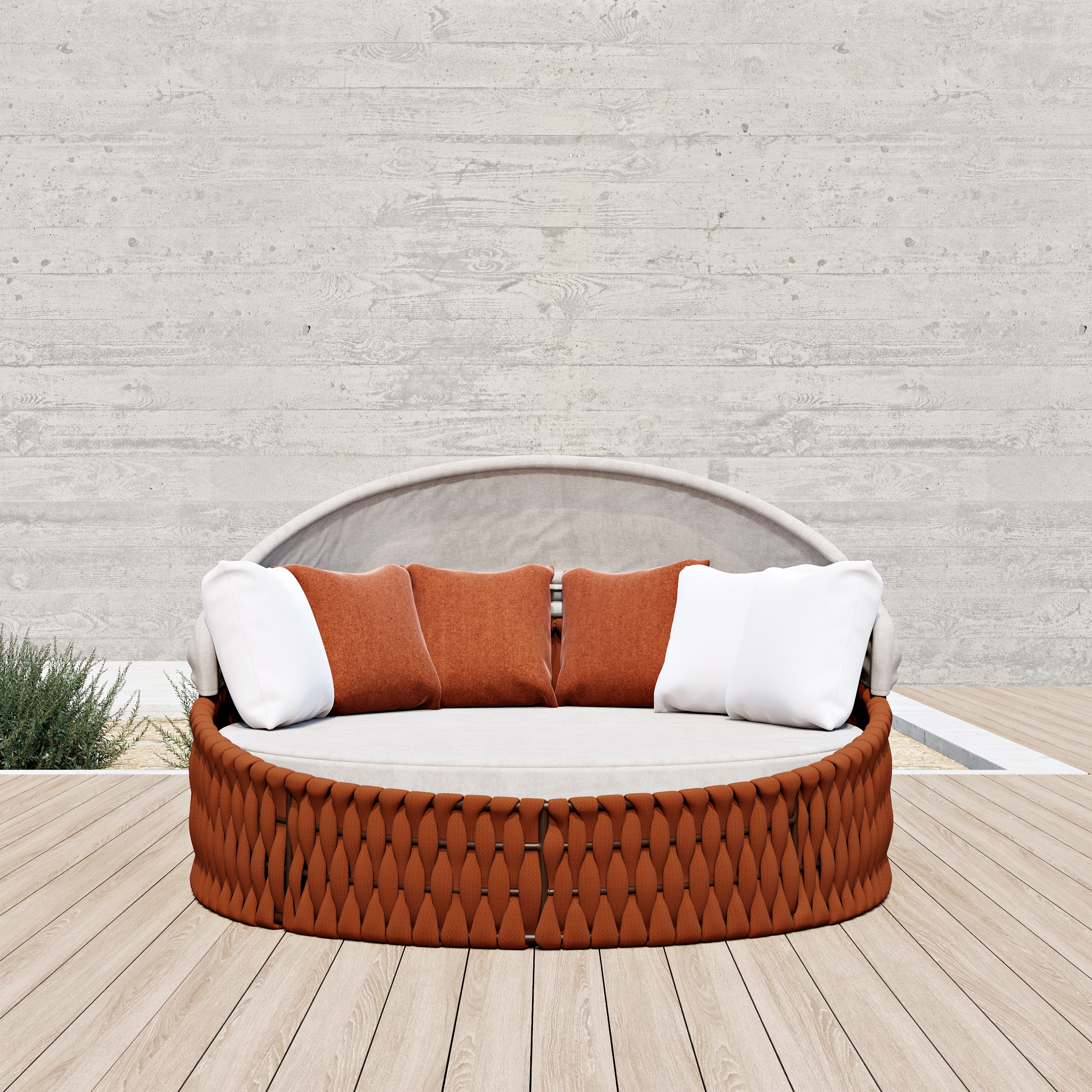 Tatta 2 PCS Adjustable Patio Outdoor Daybed Round Sectional with Canopy Exterior Furniture in Warm