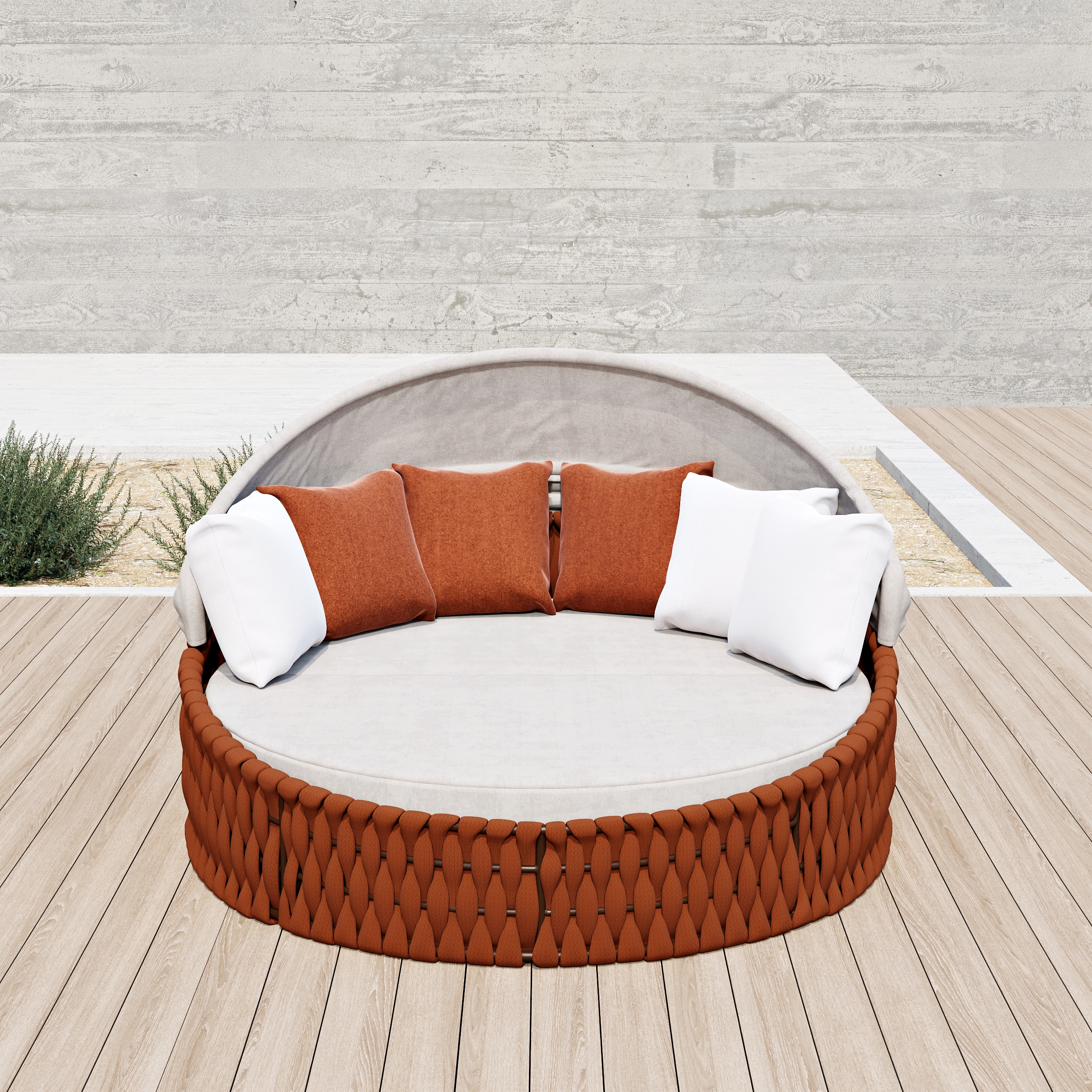 Tatta 2 PCS Adjustable Patio Outdoor Daybed Round Sectional with Canopy Exterior Furniture in Warm