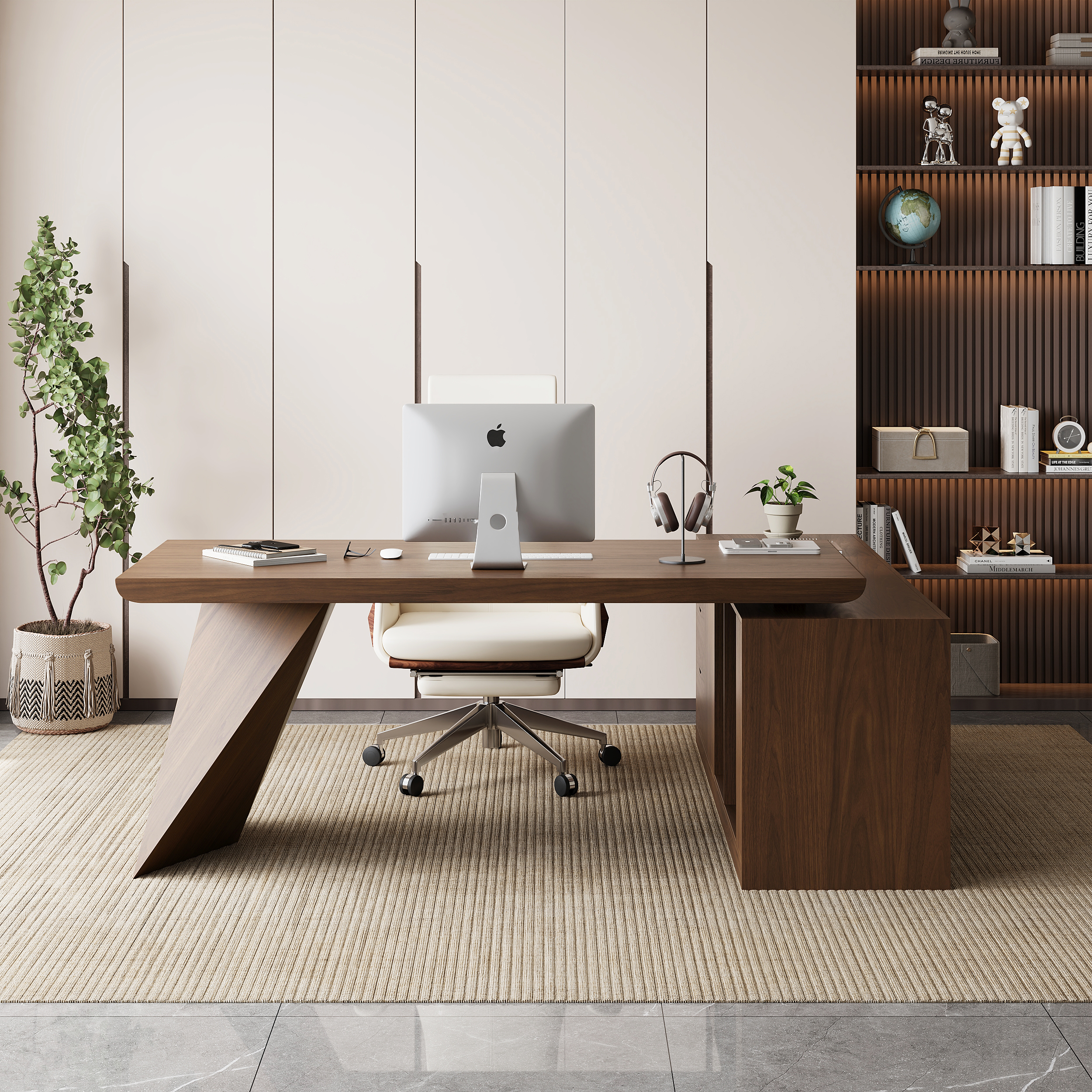 Modern Walnut Large L-Shape Executive Desk with Drawers & Cabinet Left Hand Office Furniture