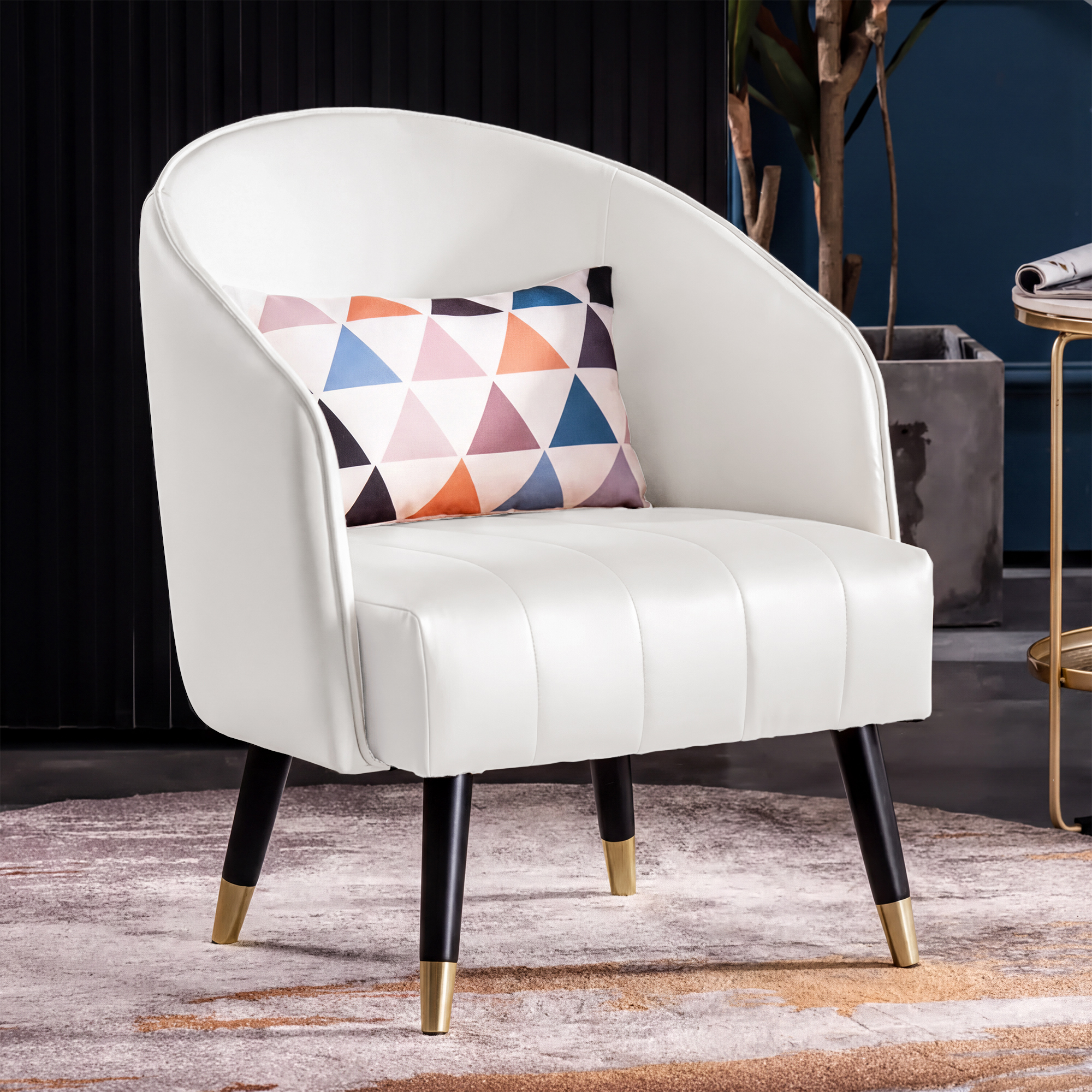 Modern White Faux Leather Accent Chair For Living Room