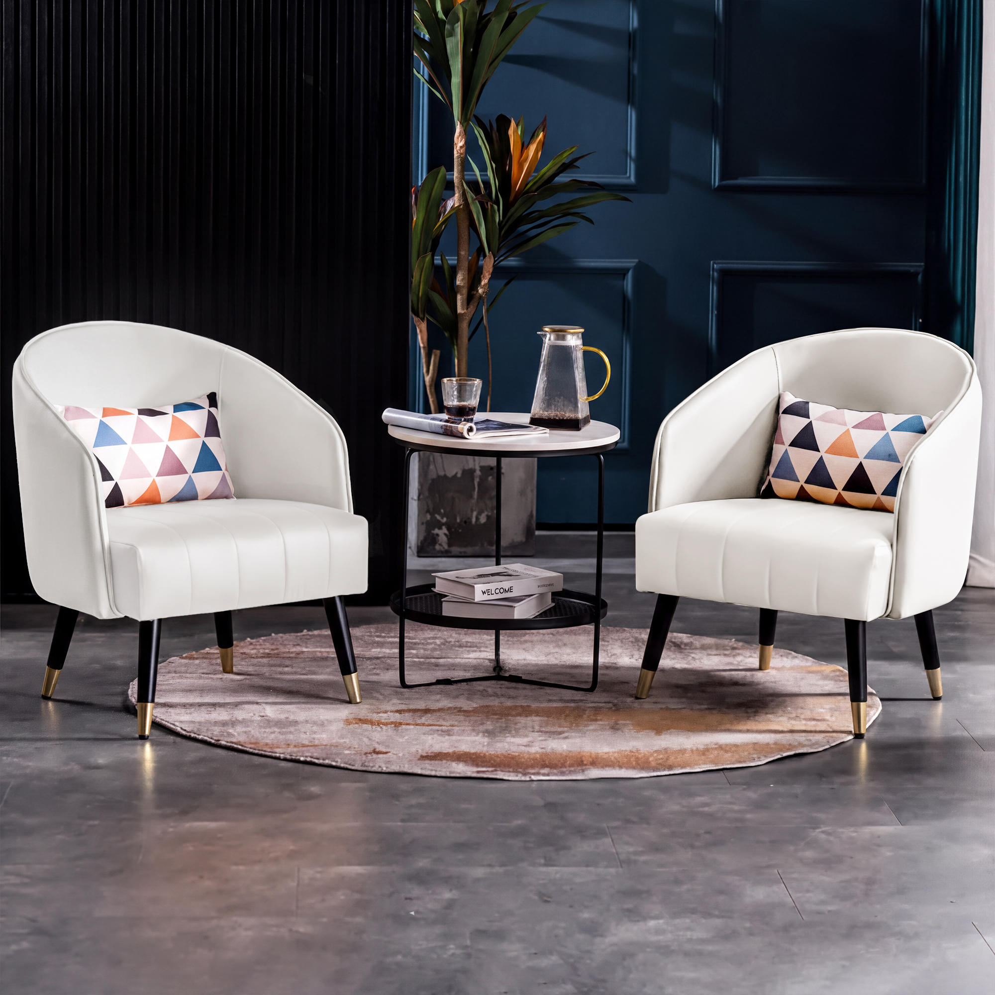 Modern White Faux Leather Accent Chair For Living Room