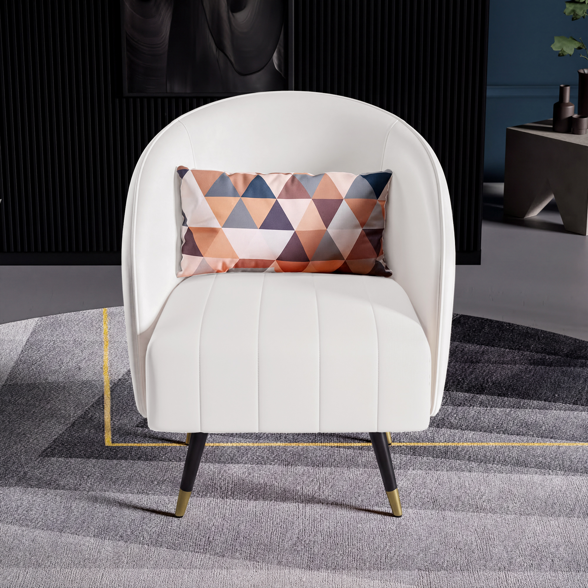 Modern White Faux Leather Accent Chair For Living Room