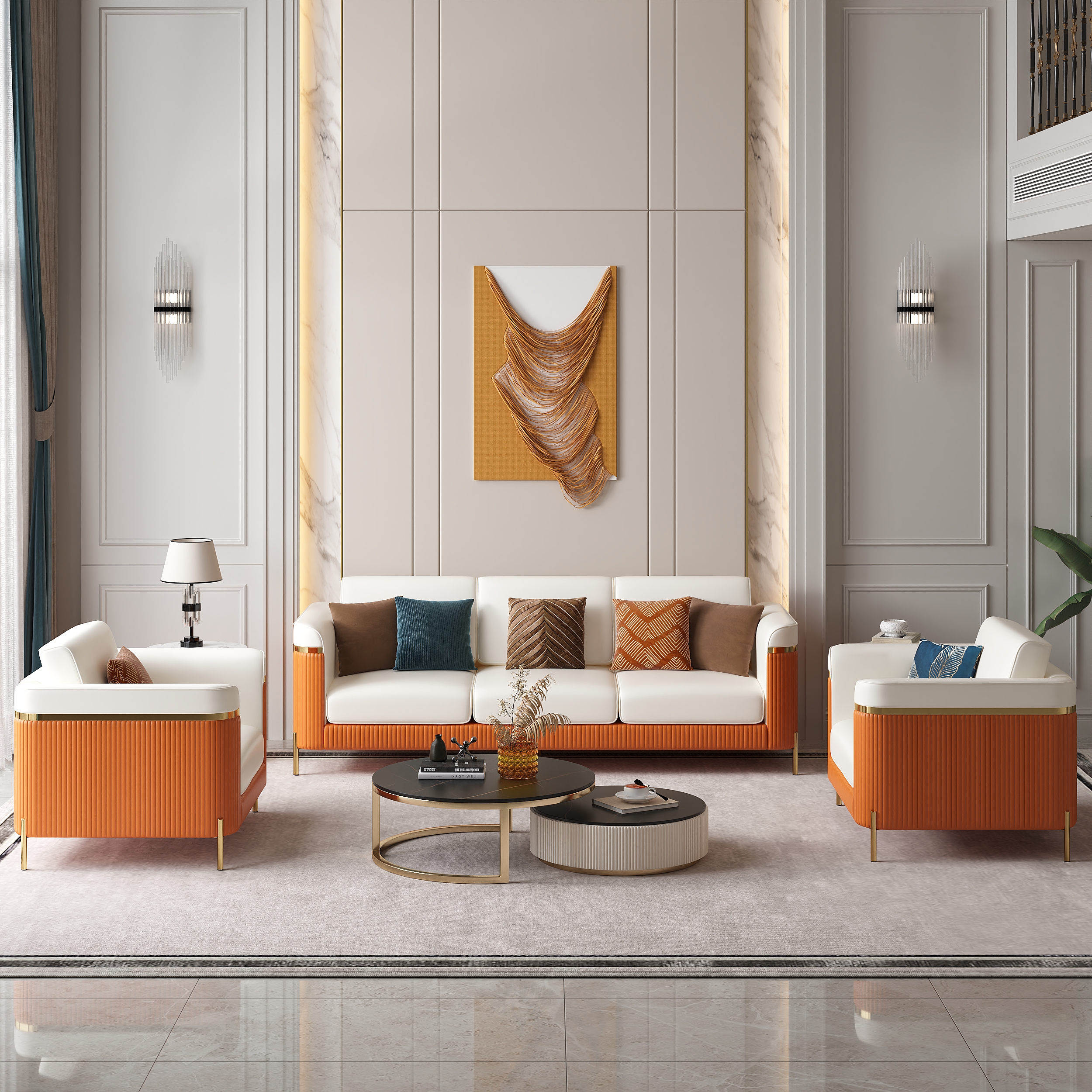3 PCS Vertex Sofa Set with Chair Modern Living Room Sofa Set with Cushion