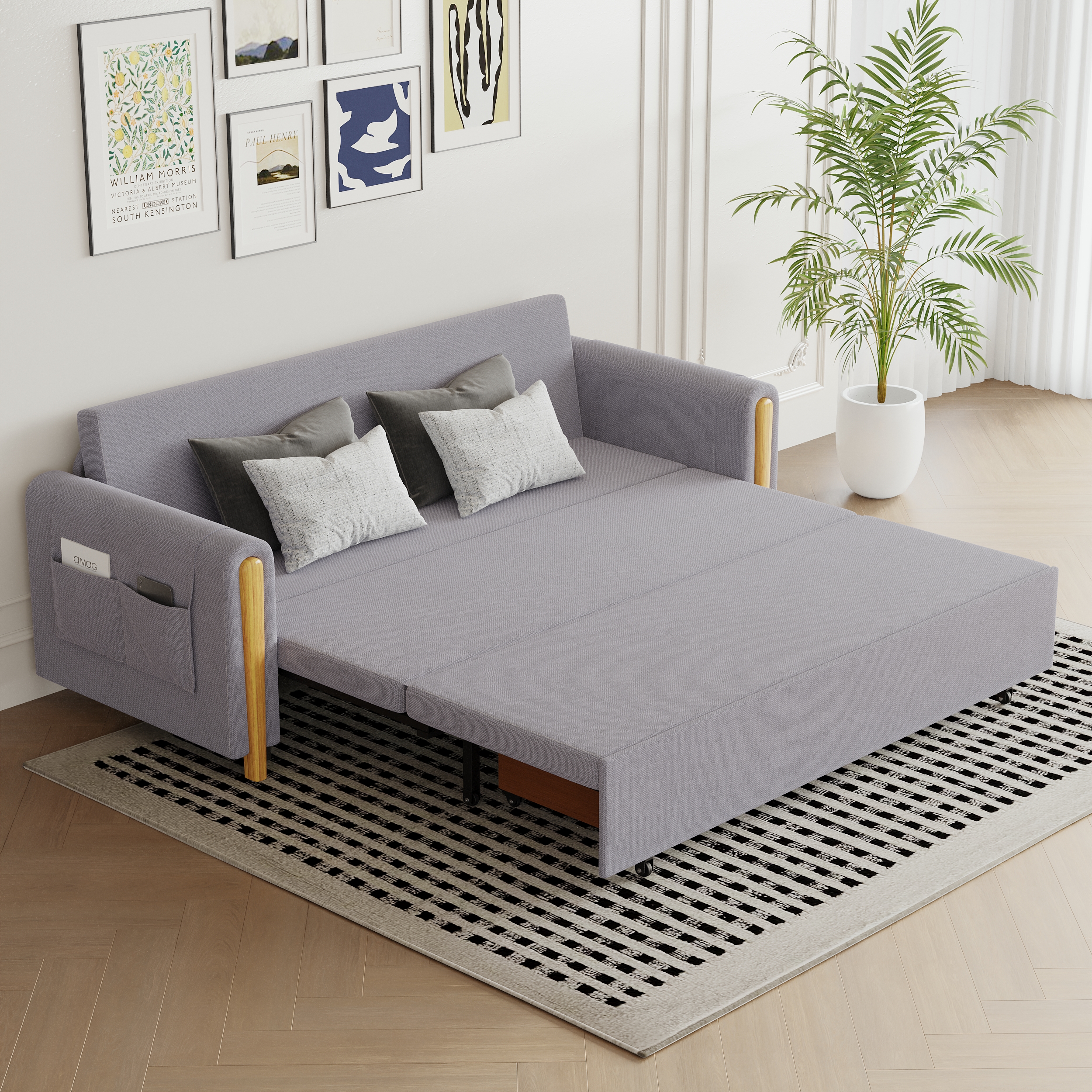 Taille Du Canapé-lit:183 cm 2 Places | Tissu & Couleur:Lin Gris Clair