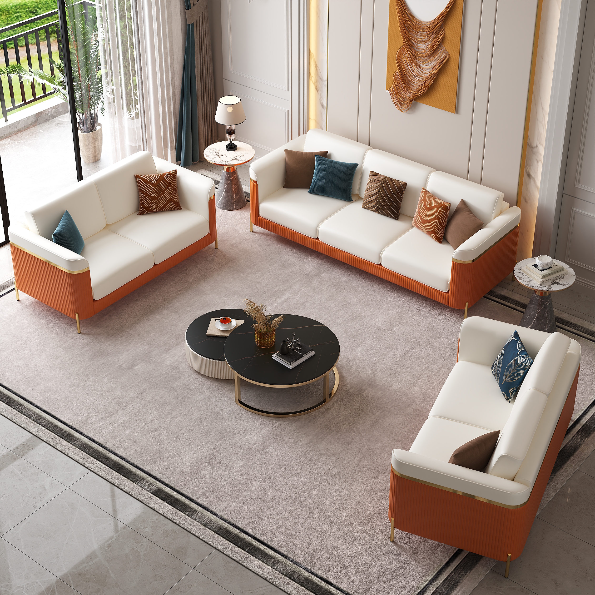 Juego de sofás Vertex de 3 piezas con silla, moderno juego de sofás de sala de estar con cojín