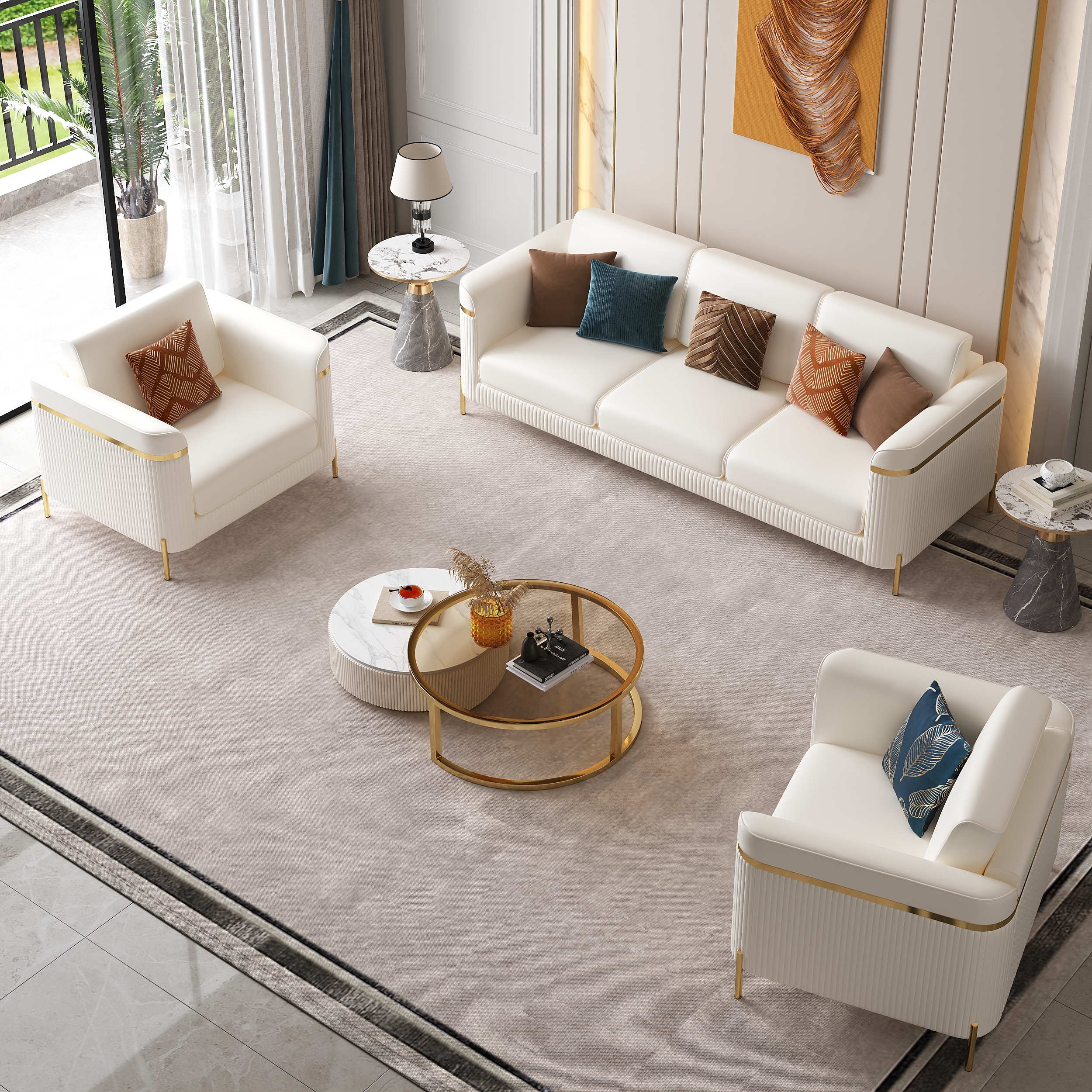 Vertex Modern Leather 3-Piece Living Room Sofa Set