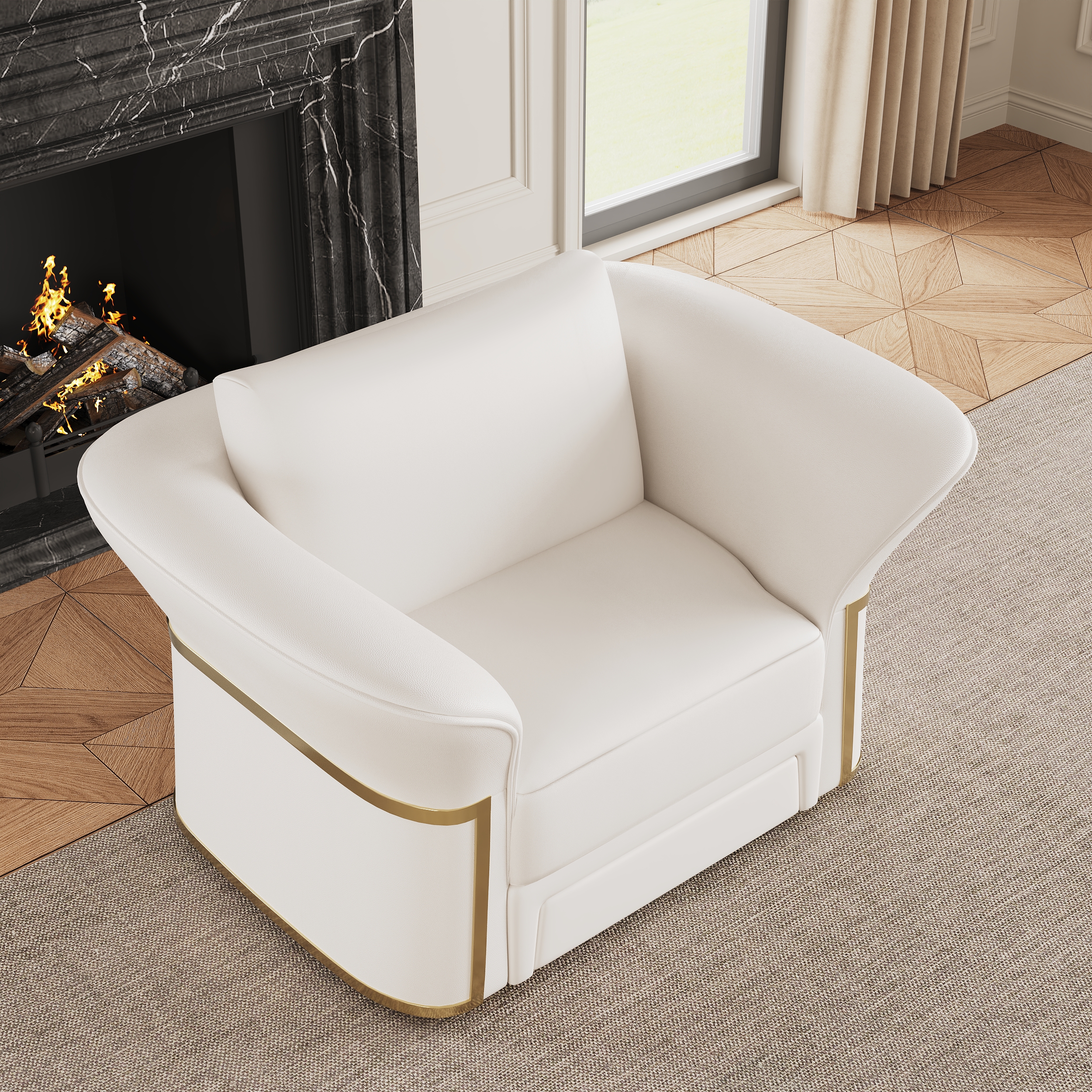 Modern Faux Leather Living Room Sofa Set in White Set of 3
