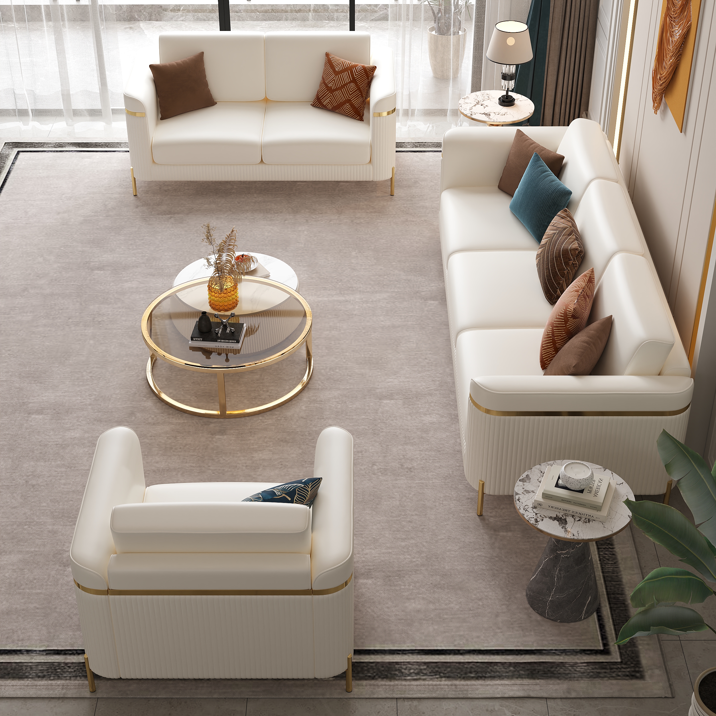 3 PCS Vertex Sofa Set with Chair Modern Living Room Sofa Set with Cushion