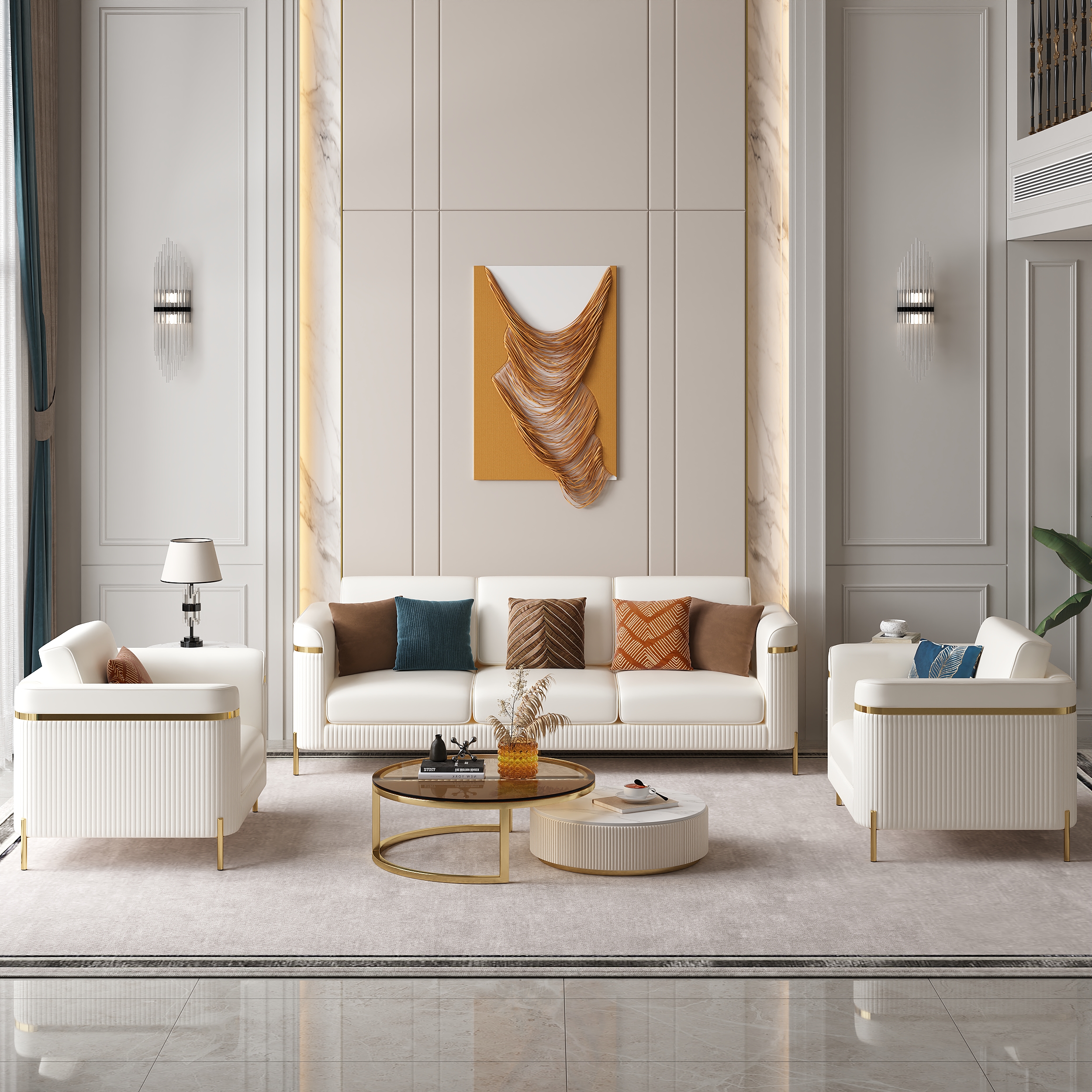 Vertex Modern Leather 3-Piece Living Room Sofa Set