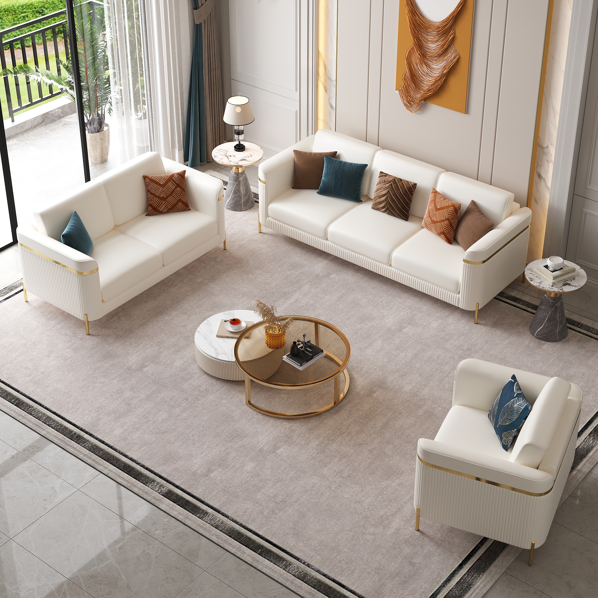 Juego de sofás Vertex de 3 piezas con silla, moderno juego de sofás de sala de estar con cojín