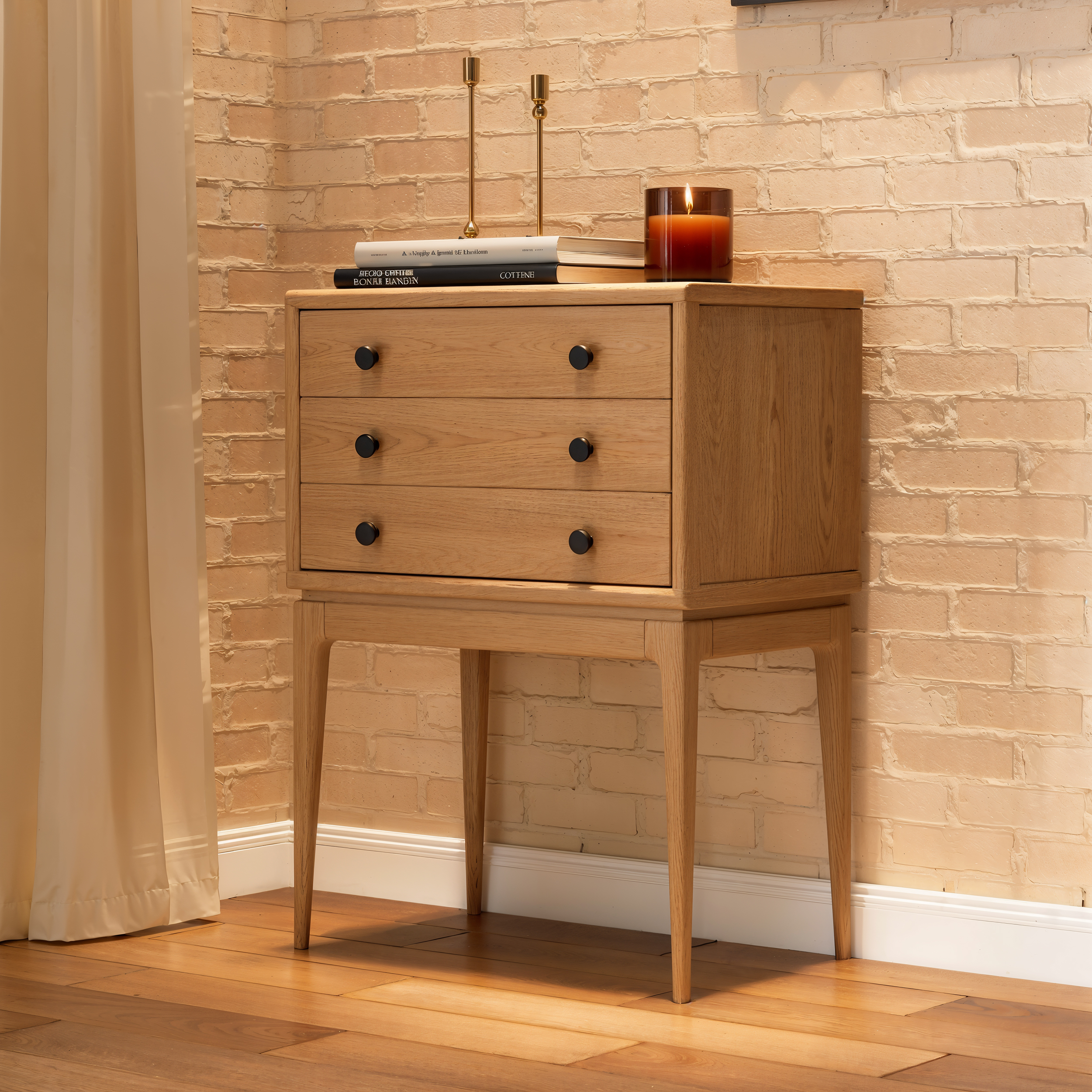 Tanic Mid Century Modern Chest Cabinet with Storage 3 Drawers of Ash Wood