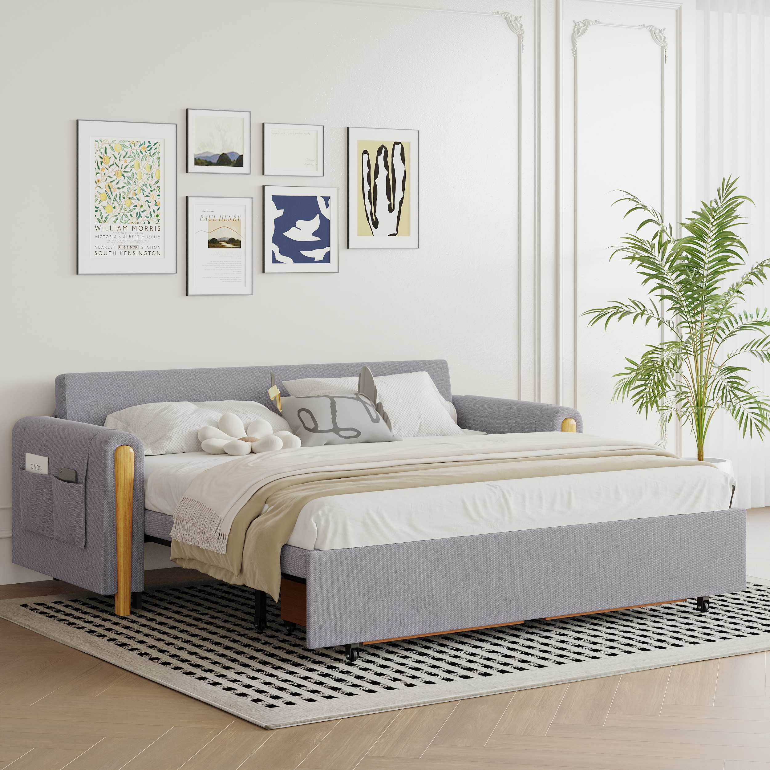 82" Queen 3-Seater Linen Convertible Sleeper Sofa