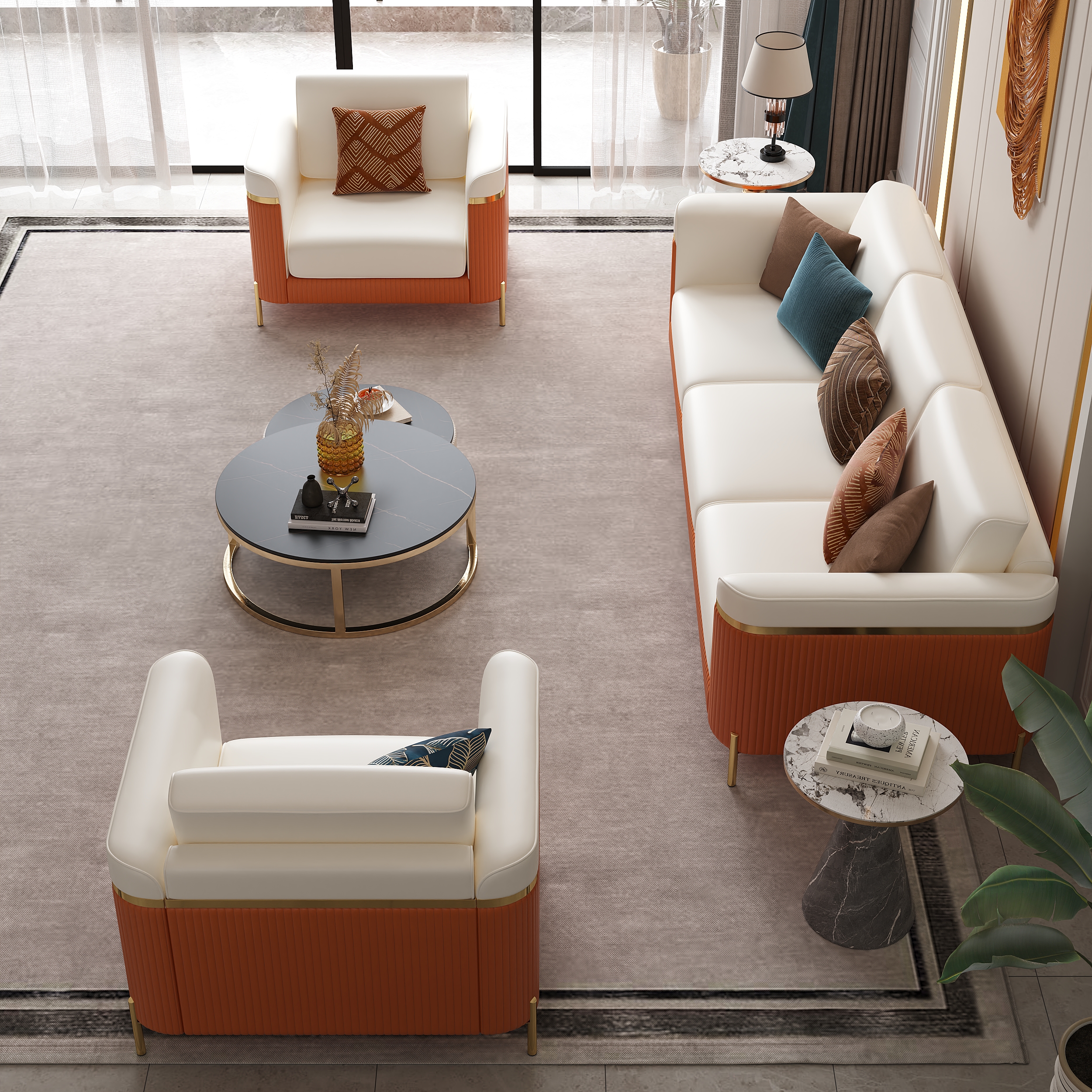 3 PCS Vertex Sofa Set with Chair Modern Living Room Sofa Set with Cushion