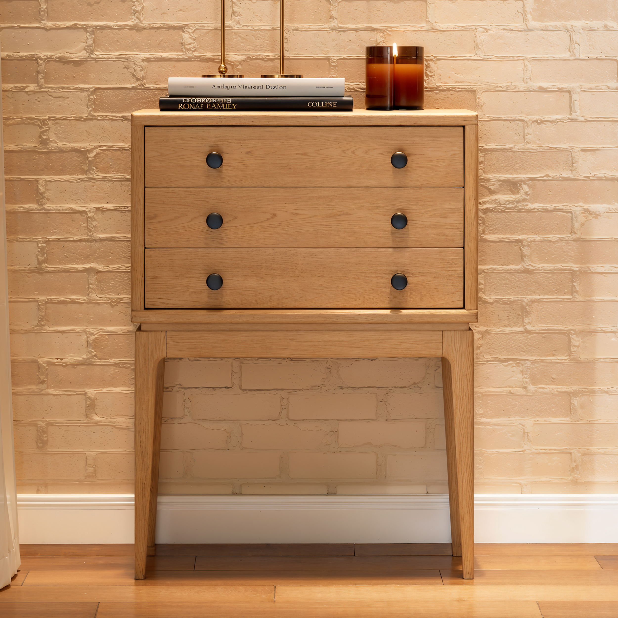 Tanic Mid Century Modern Chest Cabinet with Storage 3 Drawers of Ash Wood