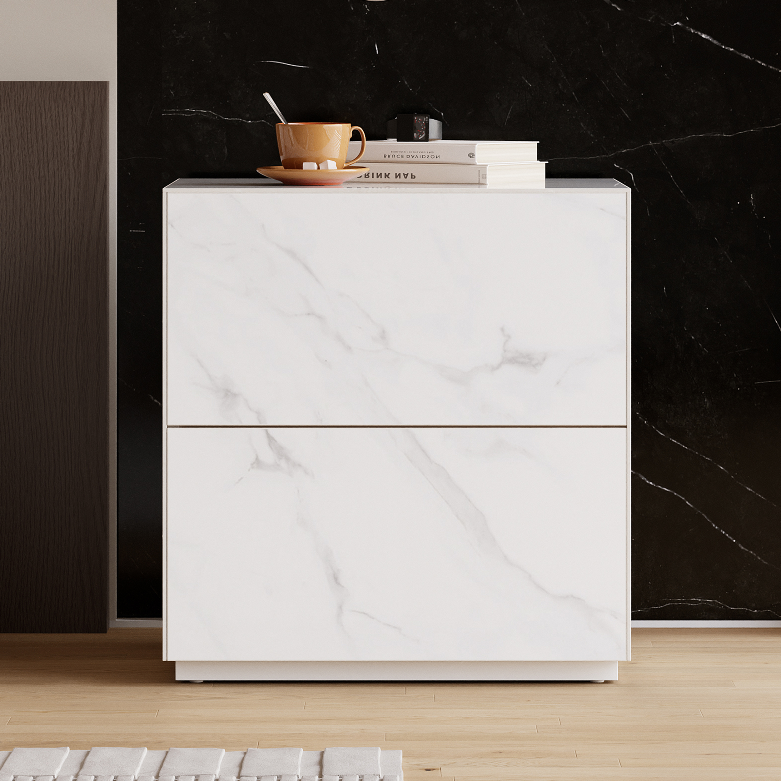 Modern 23"W Sintered Stone Nightstand 1 Drawer Bedside Table Set of 2
