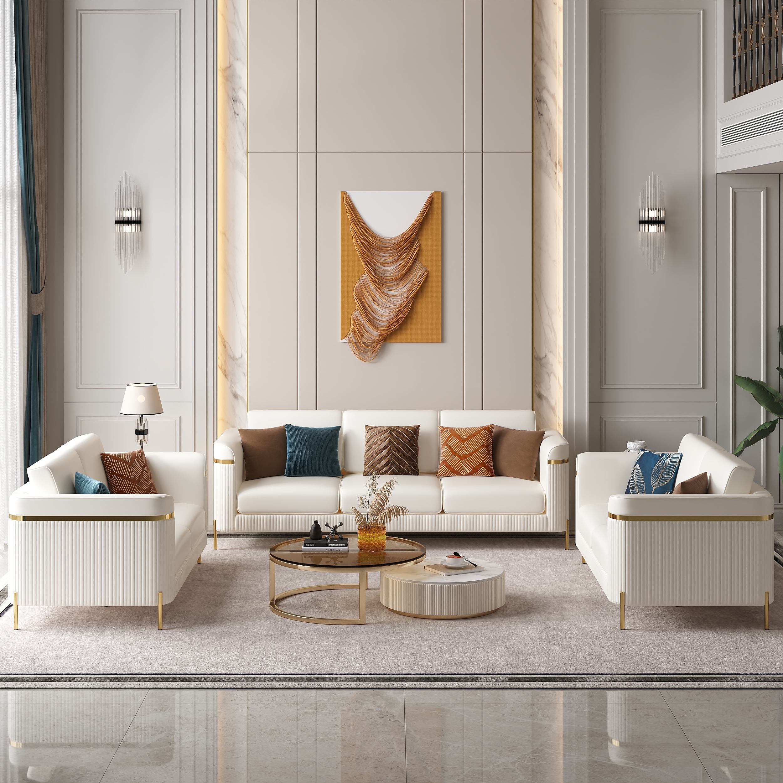 Vertex Modern Faux Leather 3-Piece Living Room Sofa Set