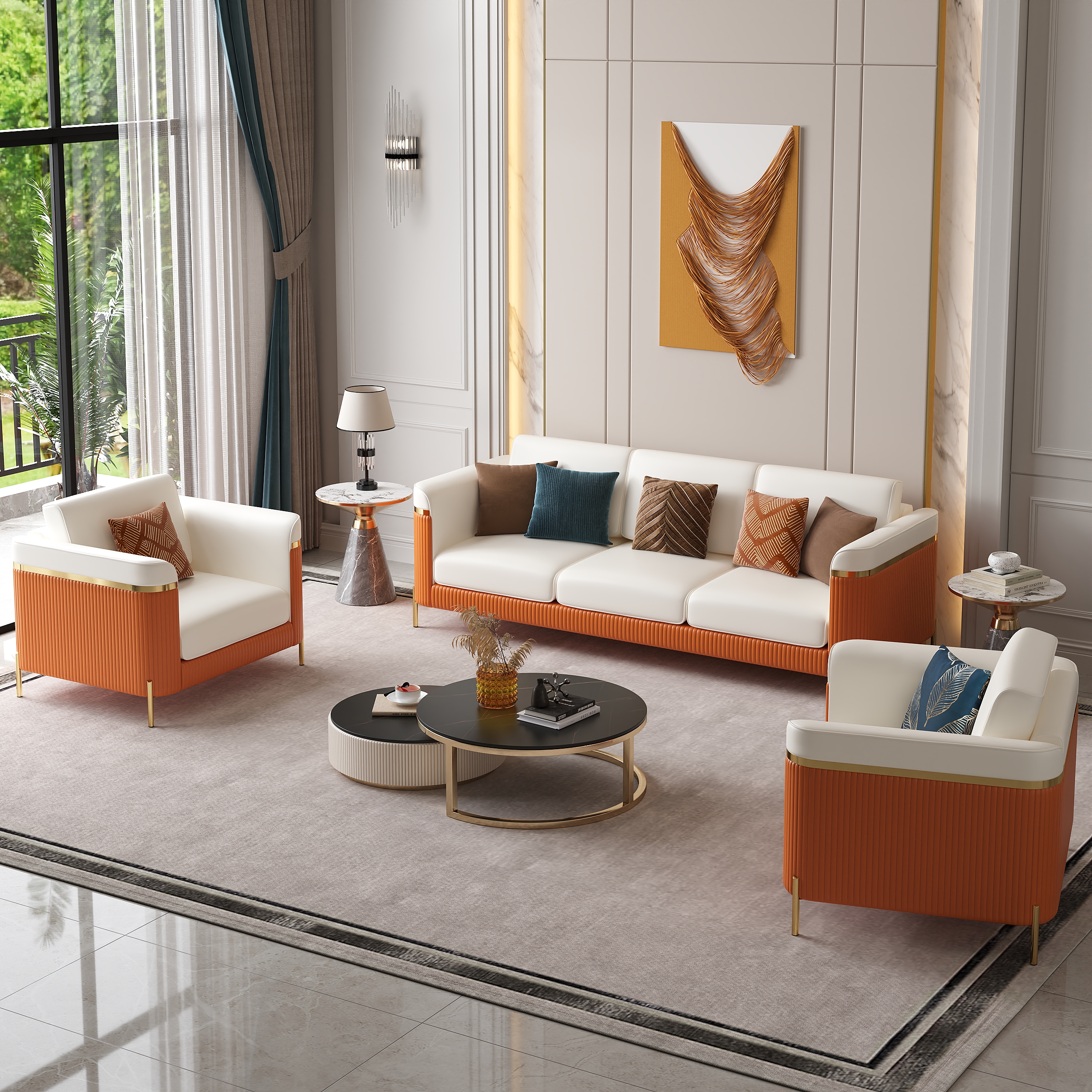 Juego de sofás Vertex de 3 piezas con silla, moderno juego de sofás de sala de estar con cojín