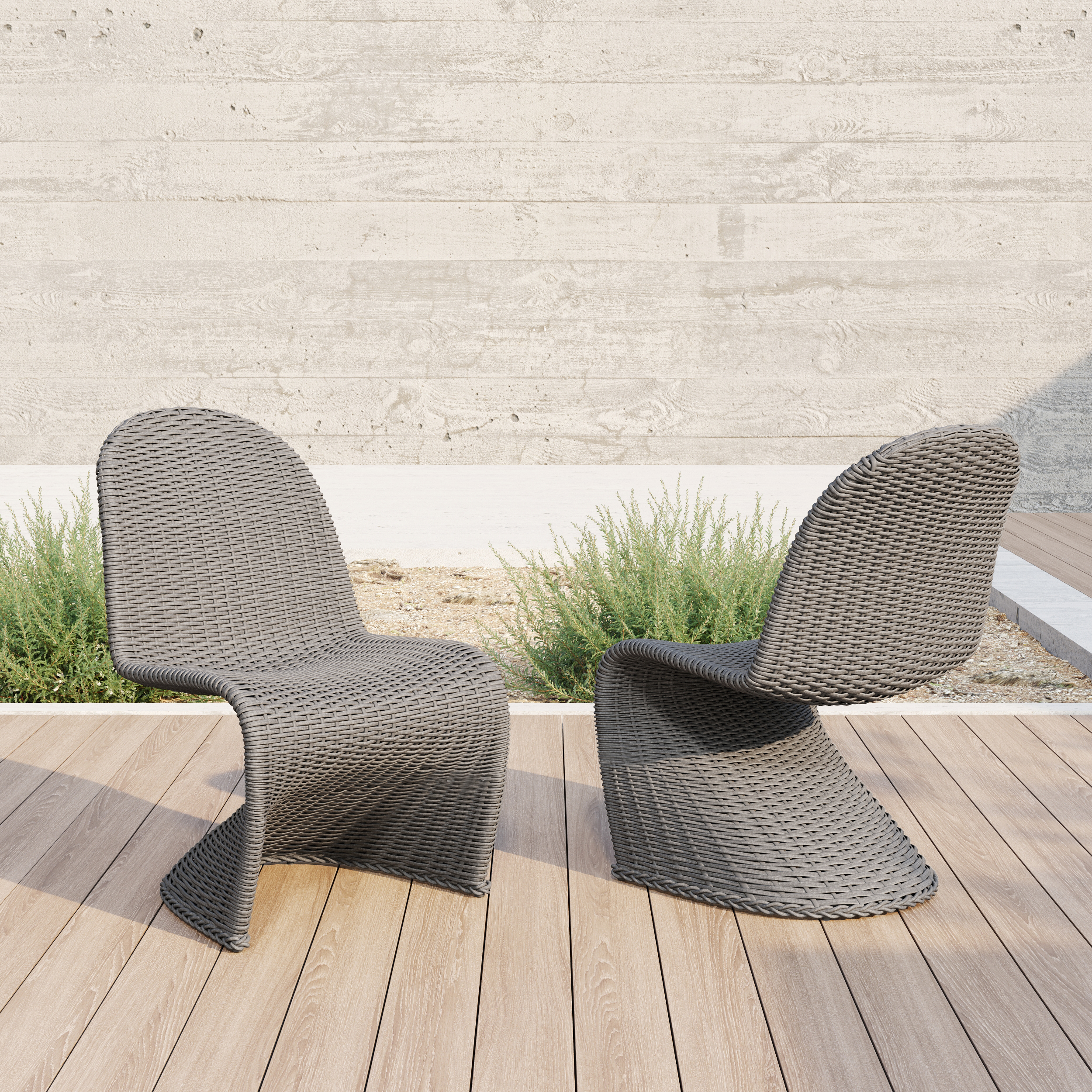 Juego de sillas de comedor para exteriores de ratán tejido, 2 piezas, muebles de patio y patio en gris oscuro con cojín y almohada