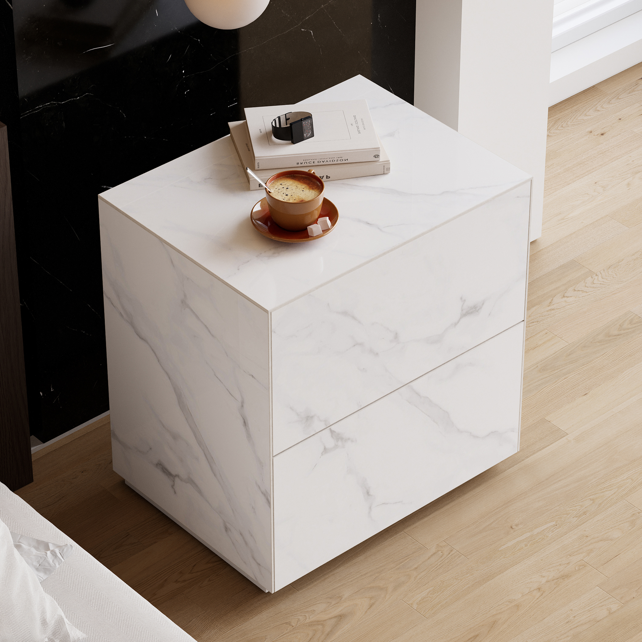 Modern 23"W Sintered Stone Nightstand 1 Drawer Bedside Table Set of 2