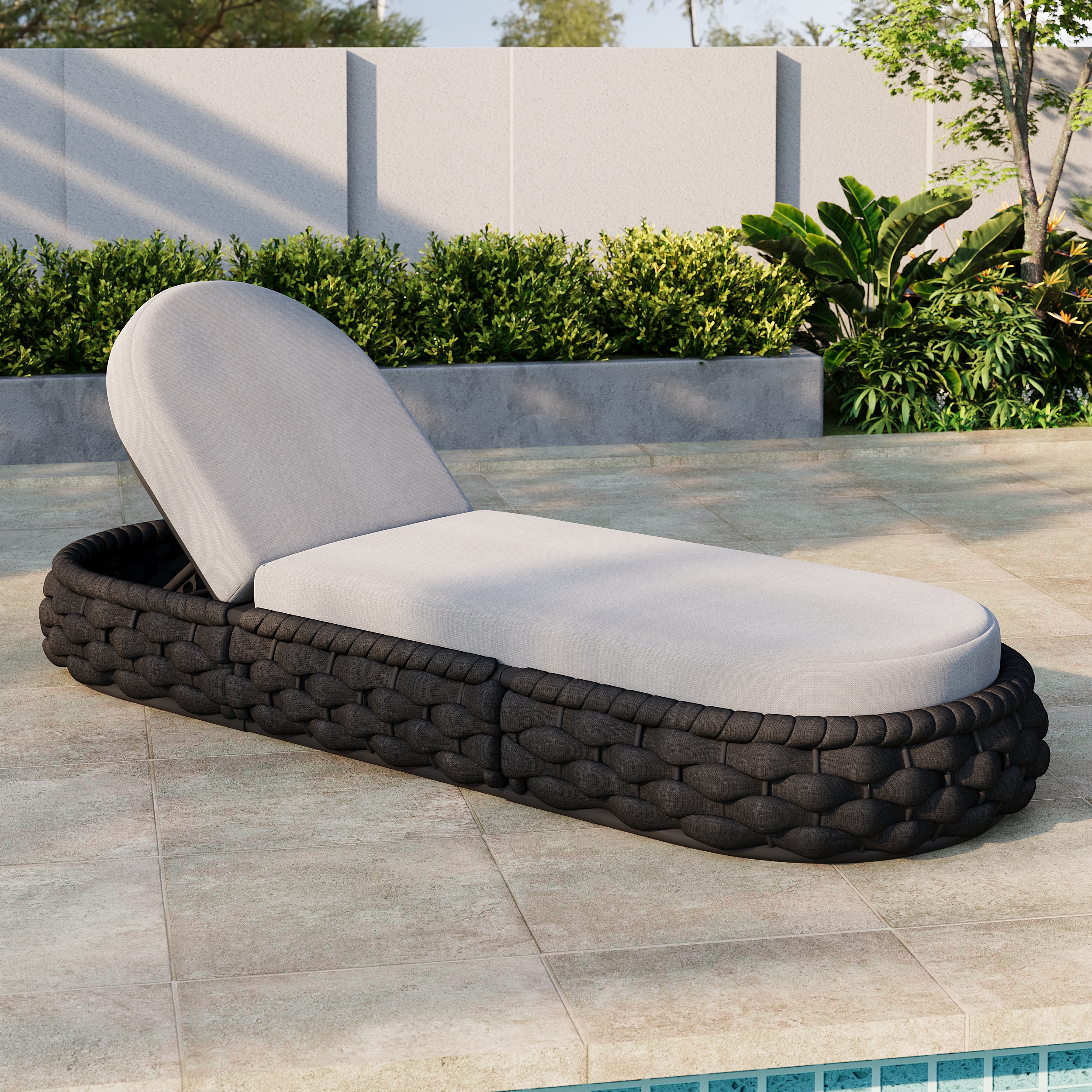 Tumbona ajustable Cocaro Outdoor de aluminio y cuerda trenzada en gris oscuro
