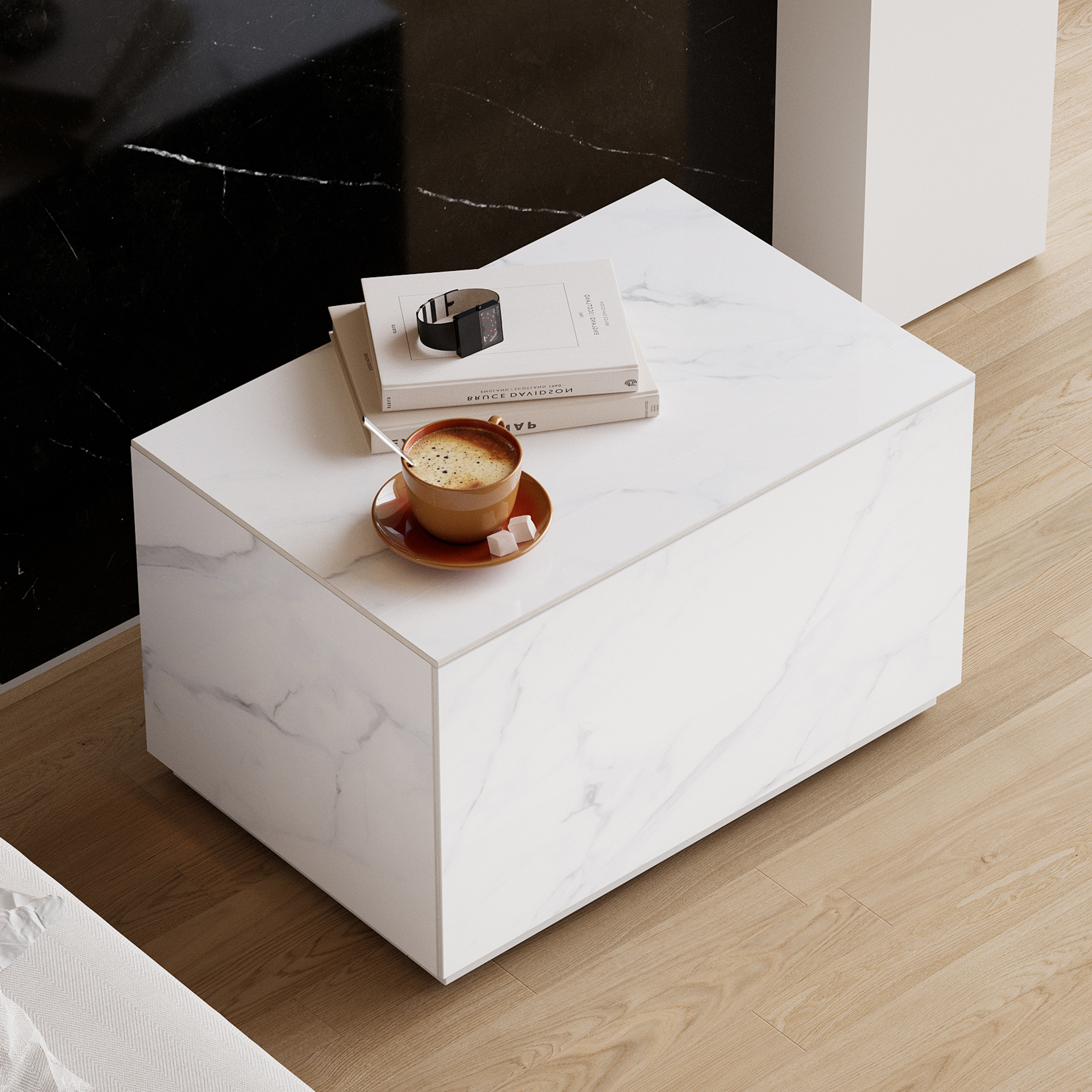 Modern White 23"W Sintered Stone Nightstand 1 Drawer Bedside Table