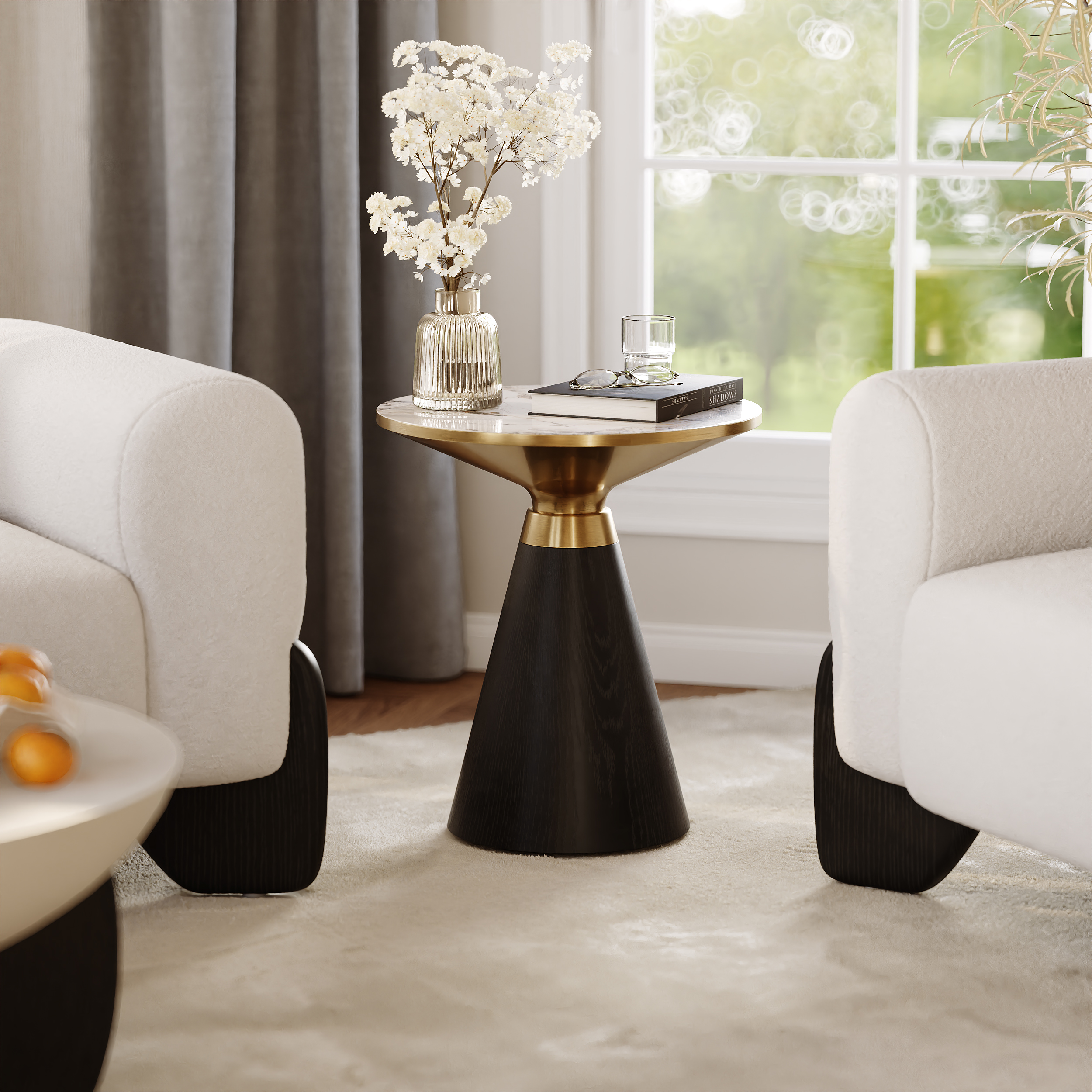 Round Black End Table with Sintered Stone Top