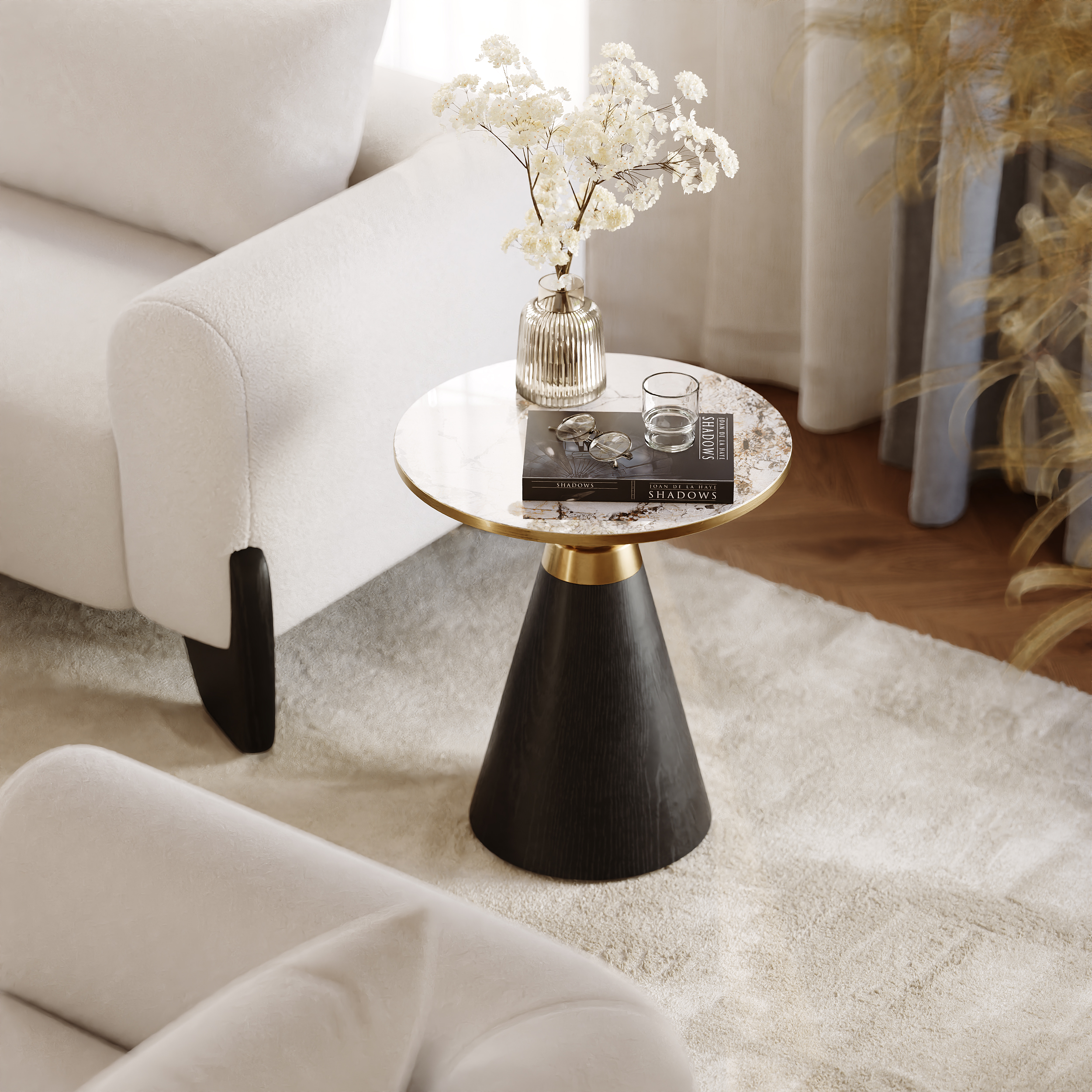 Round Black End Table with Sintered Stone Top