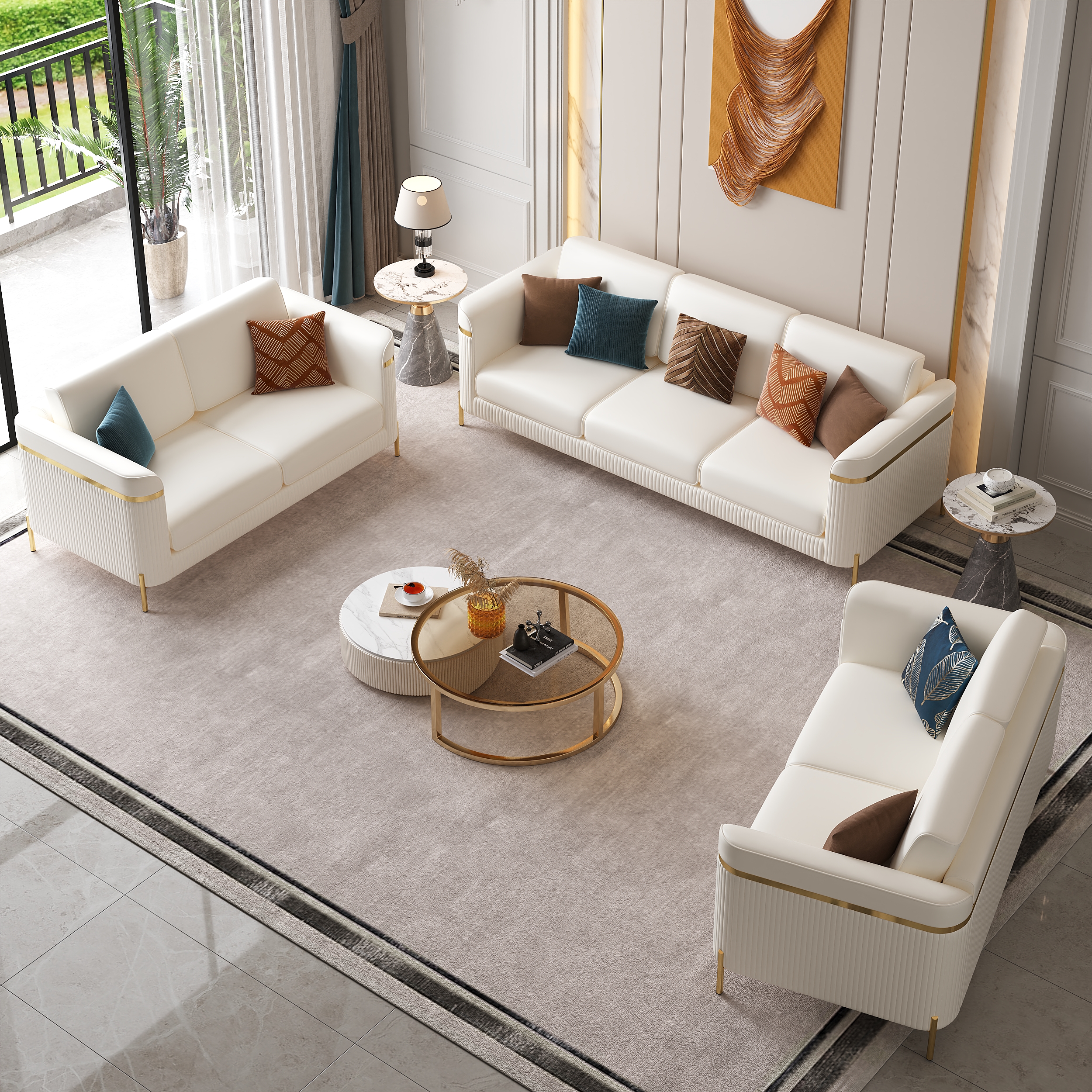 Vertex Modern Faux Leather 3-Piece Living Room Sofa Set