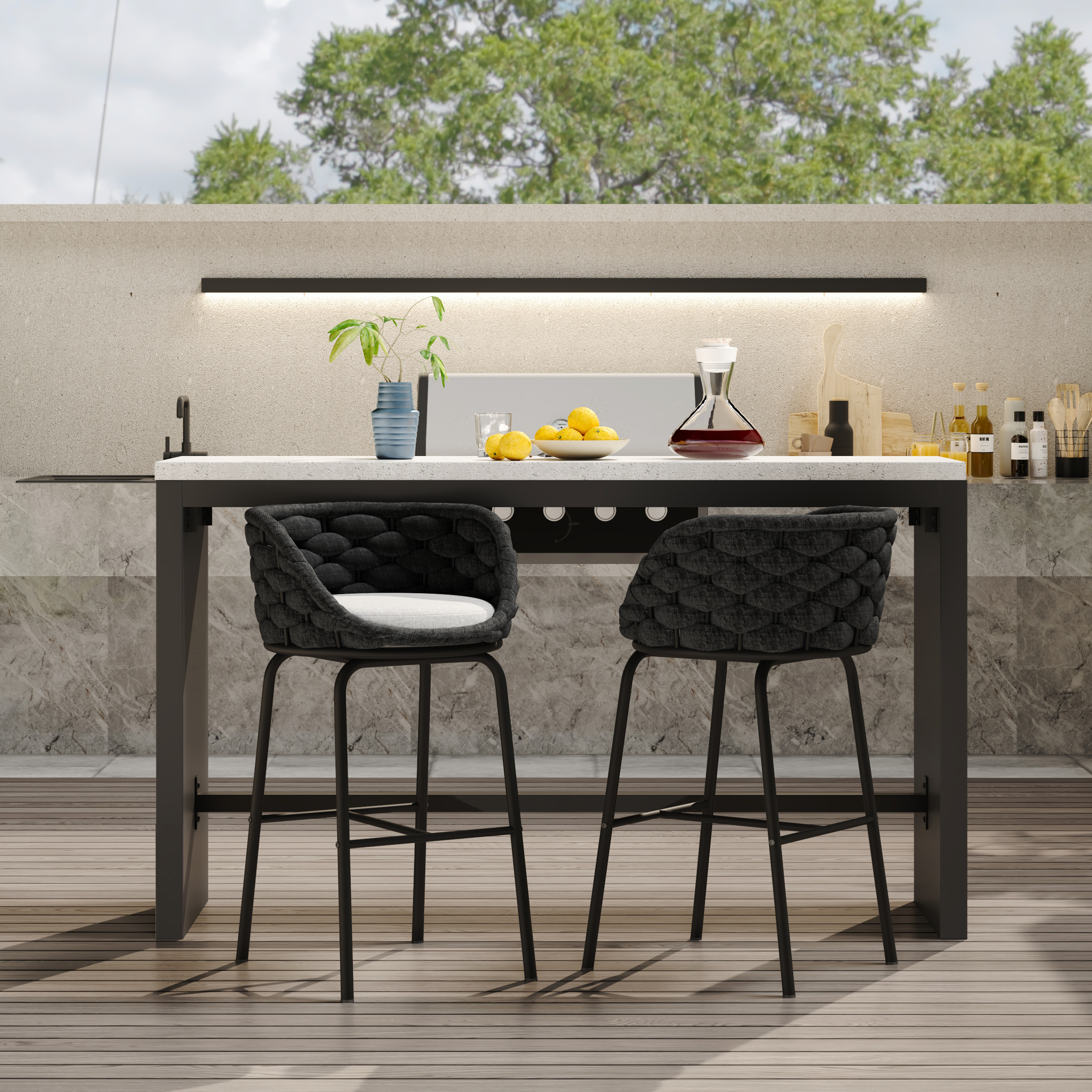 2 unidades taburetes de bar de cuerda tejida para patio, sillas modernas de jardín y patio en gris oscuro (juego de 2)