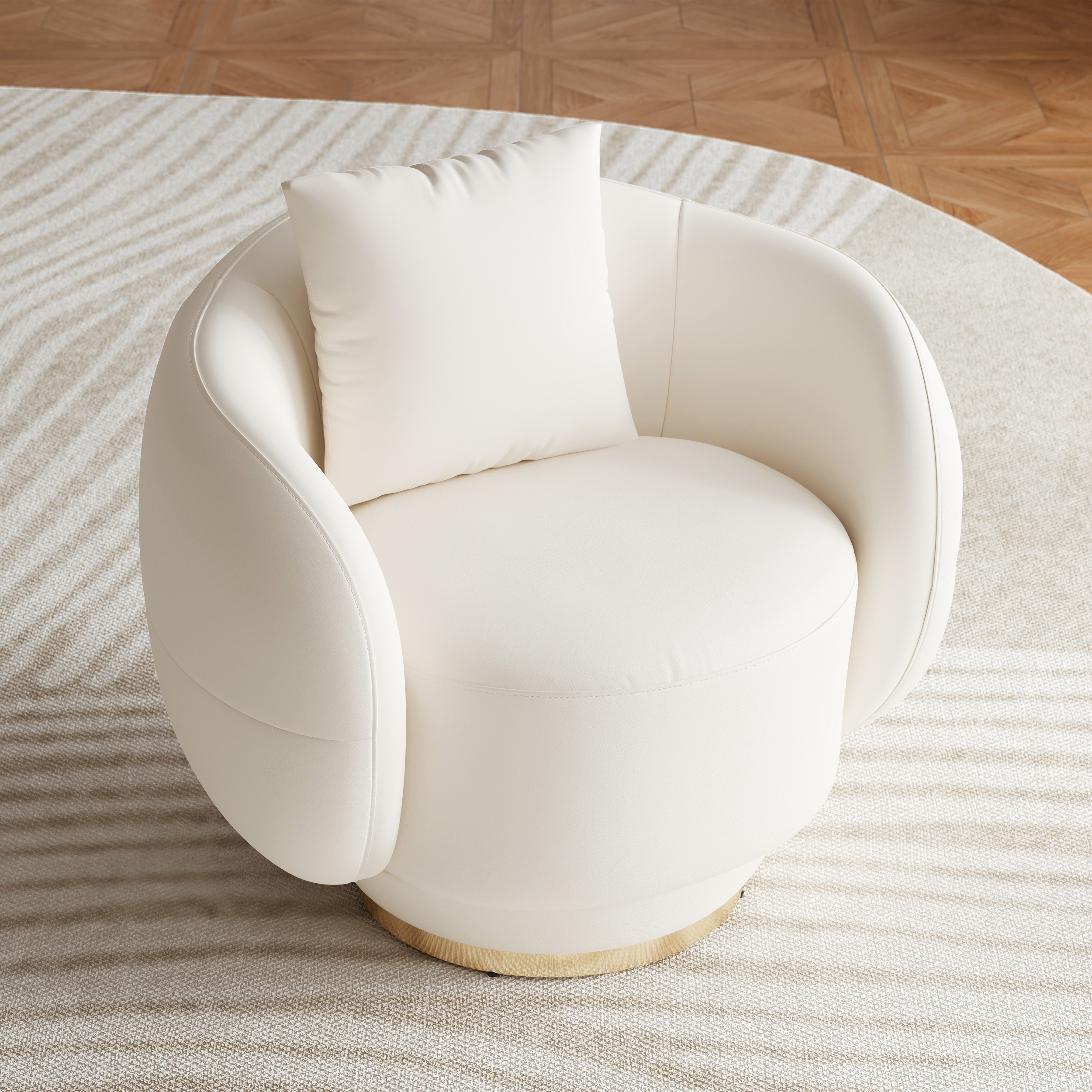Swivel Barrel Accent Chair Faux Leather Armchair for Living Room in Warm White (35" Wide)