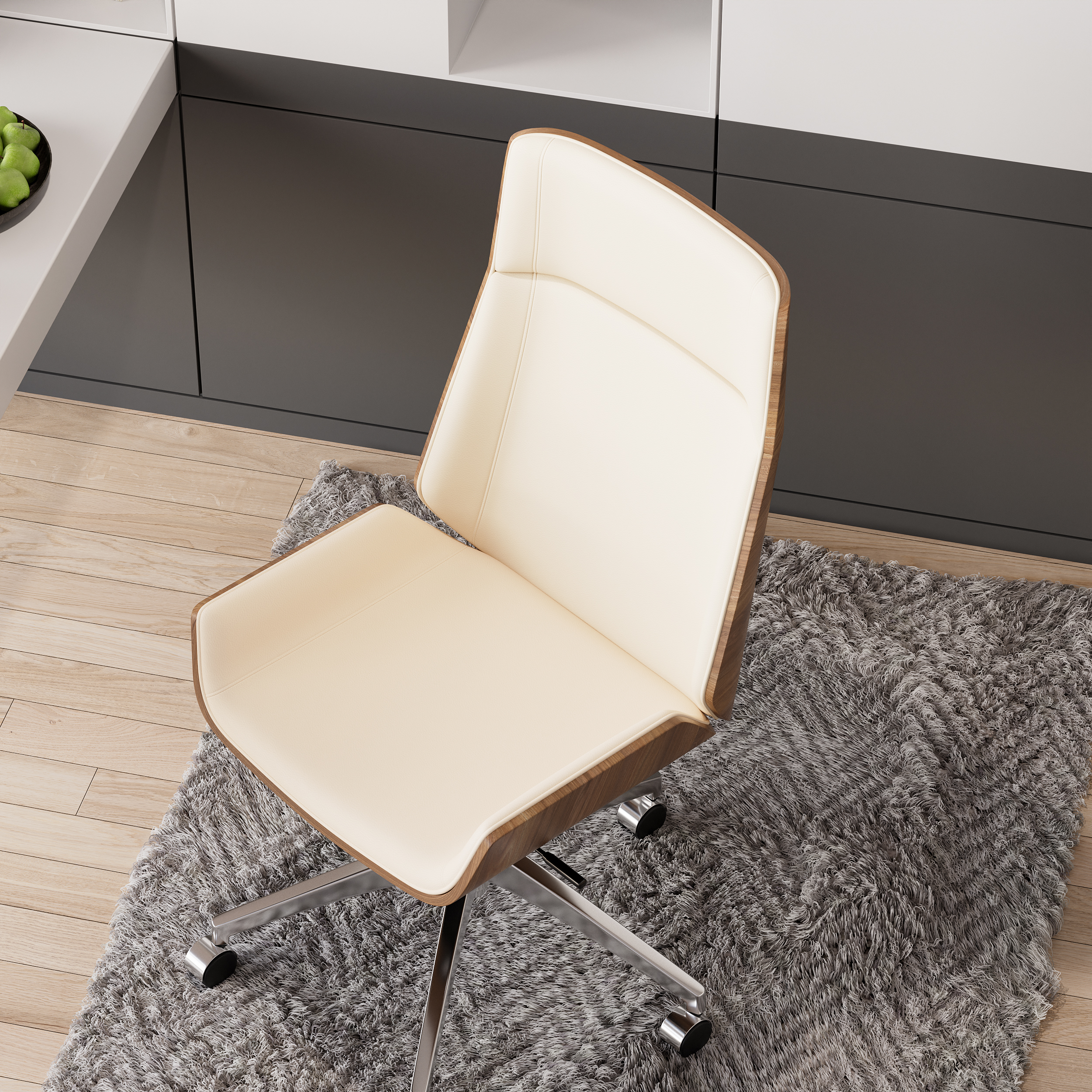 White Faux Leather Office Chair Desk Chair with Wheels & Adjustable Height