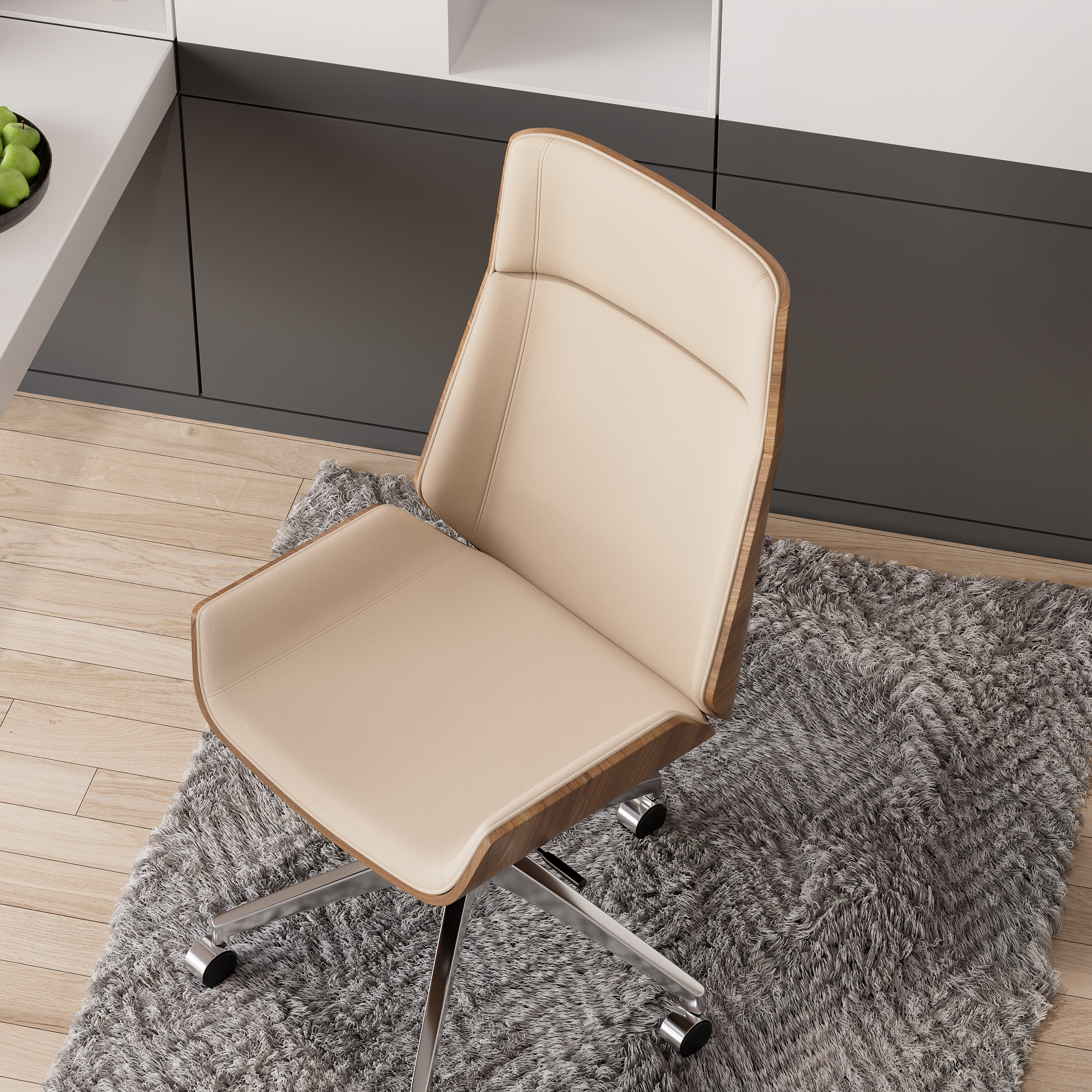 Khaki Faux Leather Office Chair Desk Chair with Wheels & Adjustable Height