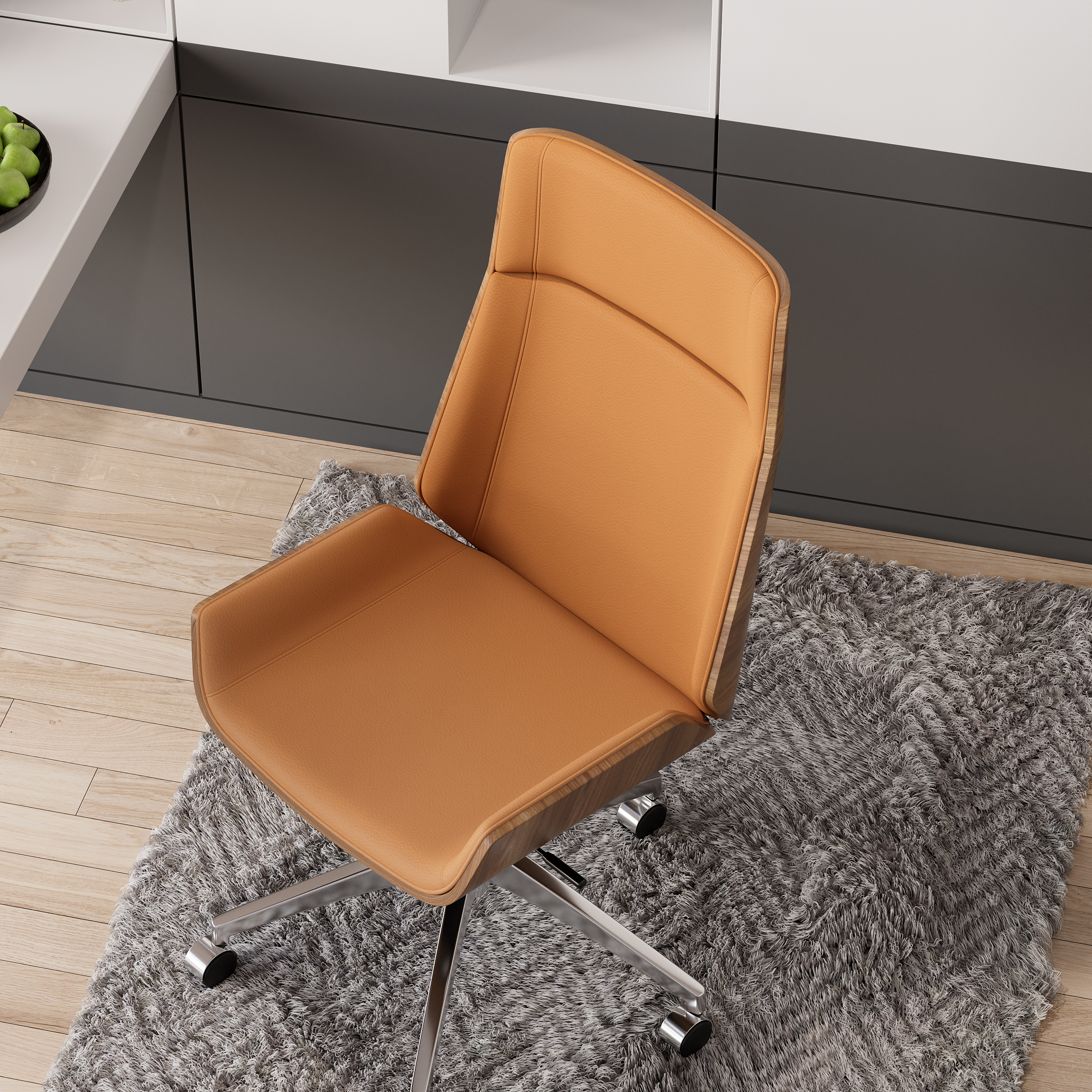 Brown Faux Leather Office Chair Desk Chair with Wheels & Adjustable Height