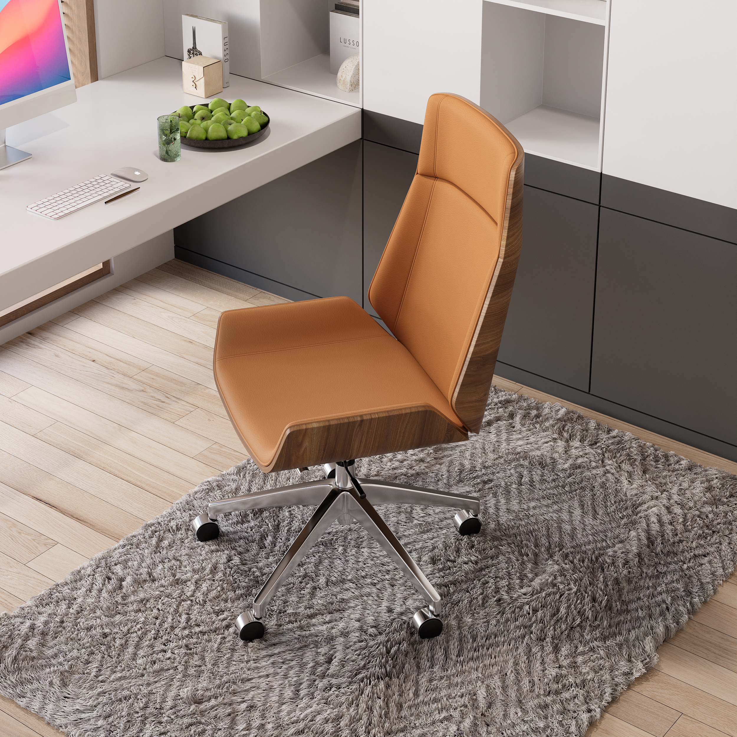 Brown Faux Leather Office Chair Desk Chair with Wheels & Adjustable Height