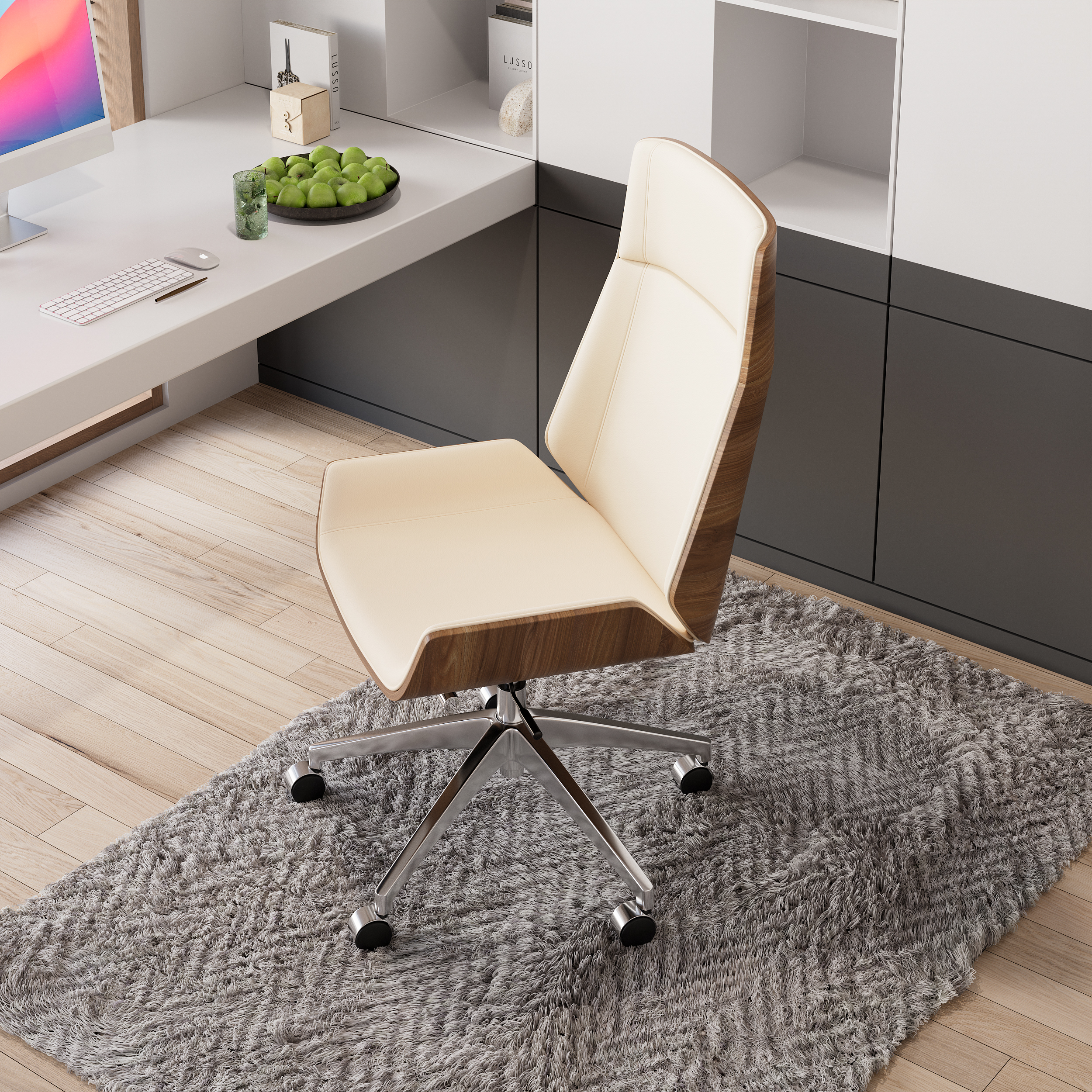 White Faux Leather Office Chair Desk Chair with Wheels & Adjustable Height