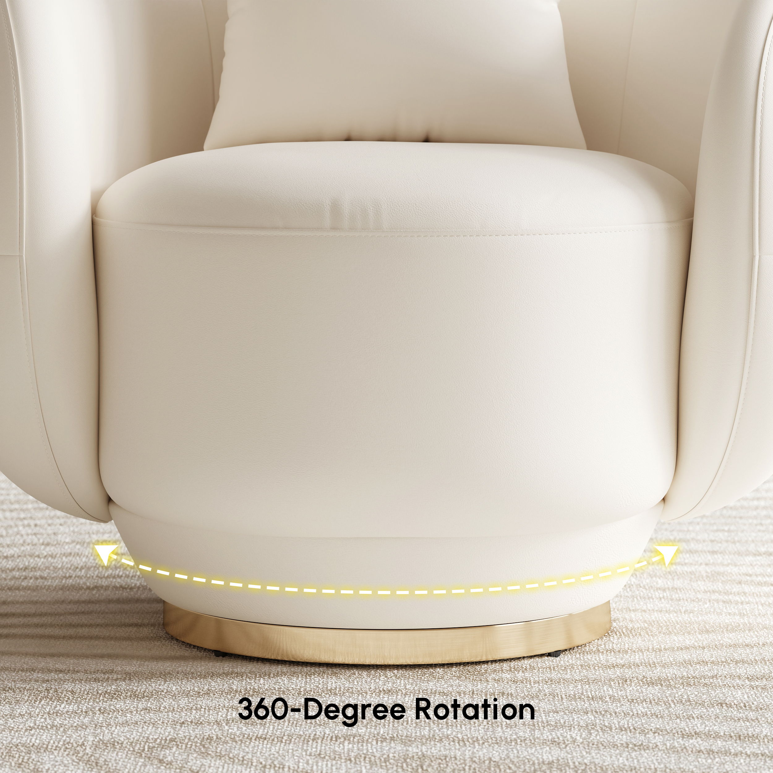 Swivel Barrel Accent Chair Faux Leather Armchair for Living Room in Warm White (35" Wide)
