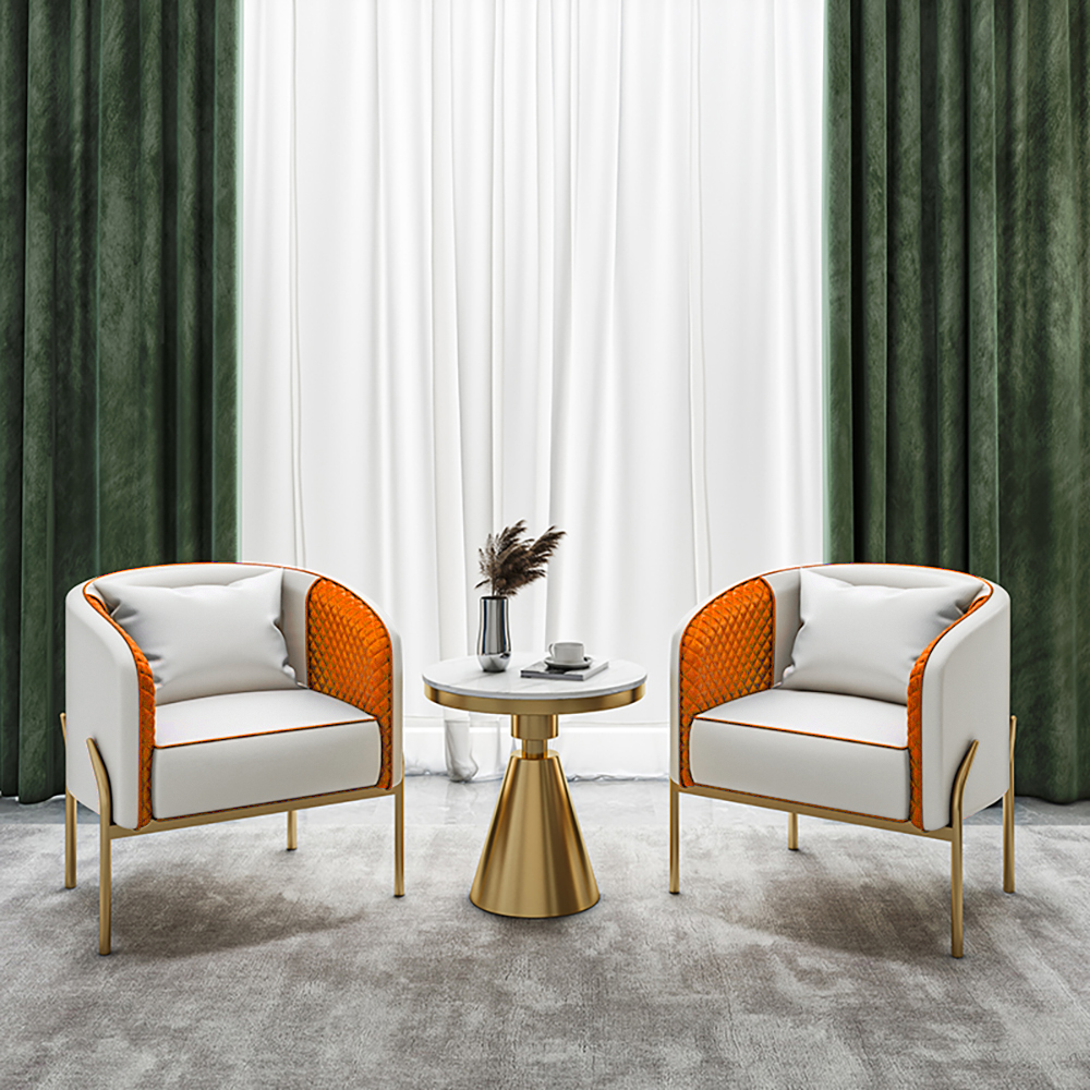 Modern Accent Chair Tufted Upholstered PU Leather Accent Chair in Gold
