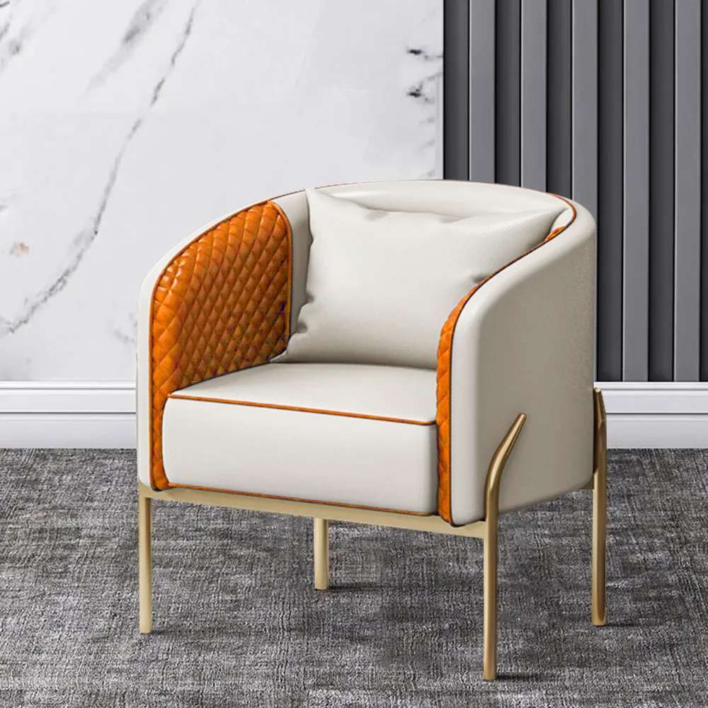 Modern Accent Chair Tufted Upholstered PU Leather Accent Chair in Gold