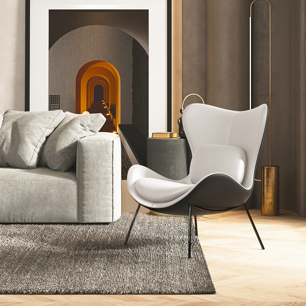 Faux Leather Upholstered Wingback Accent Chair with Pillows